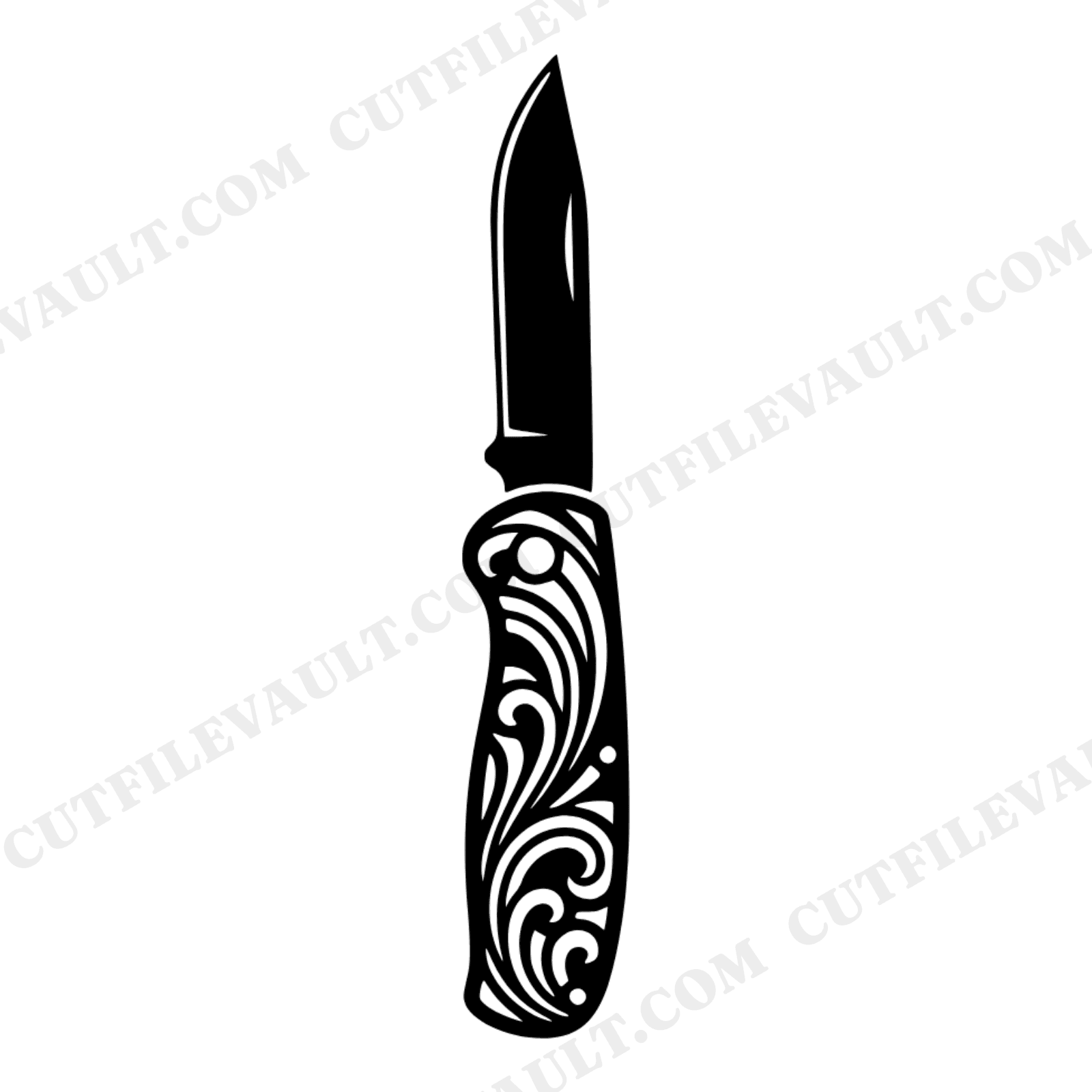 Vintage Folding Tackle Knife SVG PNG Art Nouveau Handle Line Art Cut File Father's Day Gift, view 1