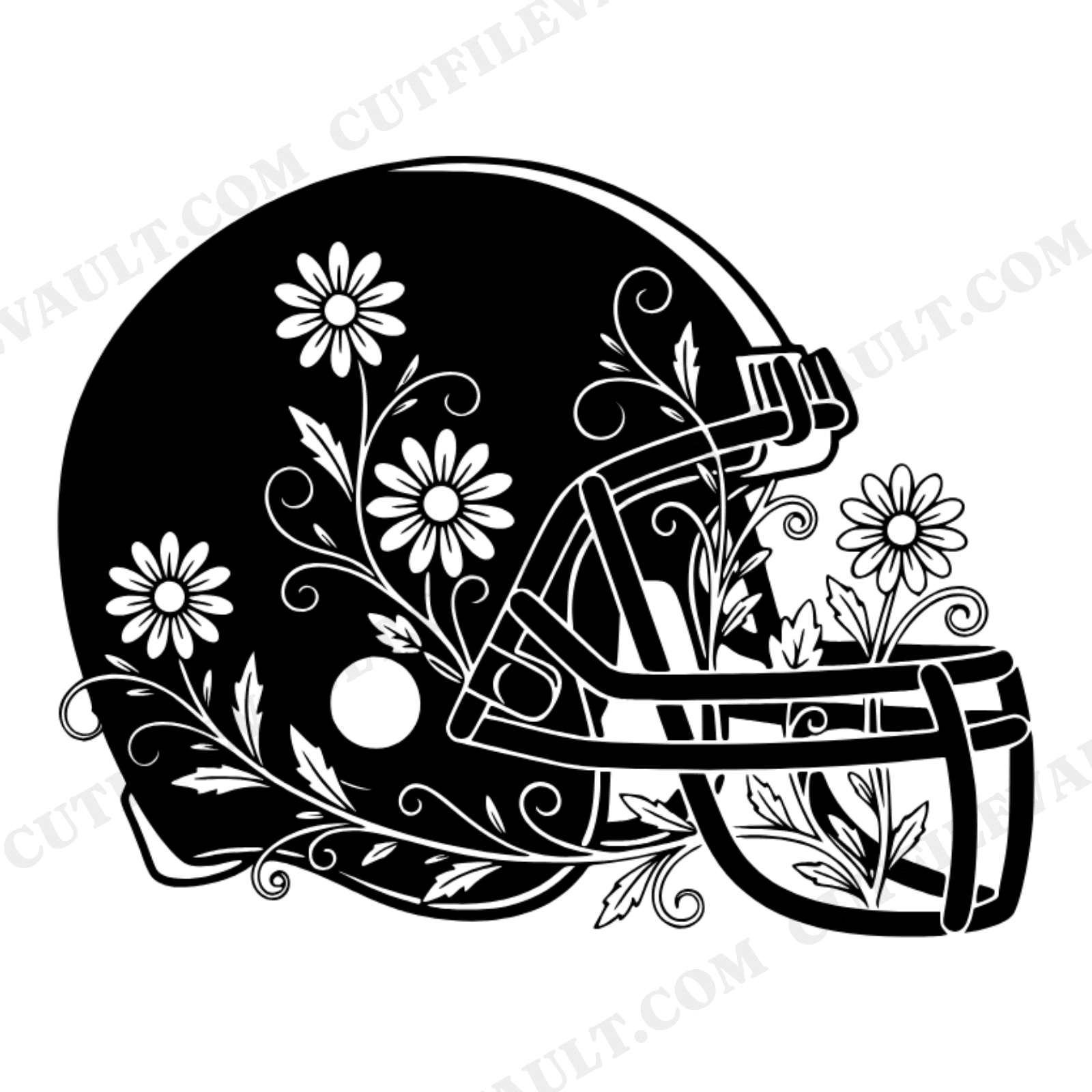 Vintage Football Helmet SVG PNG Wildflower Retro 70s Sports Dad Father's Day Cut File Design, view 1