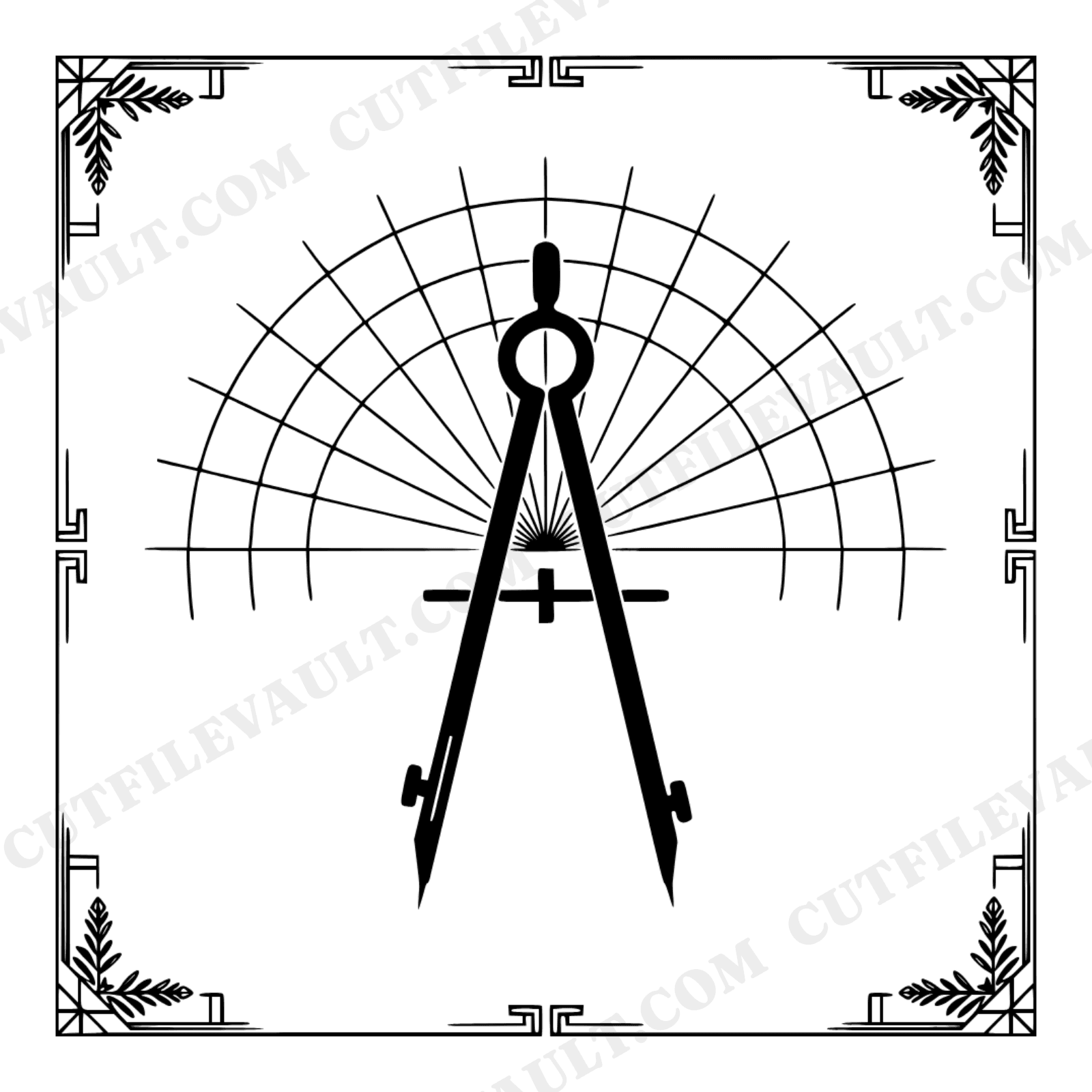 Vintage Geometry Compass SVG PNG, Art Deco Drafting Tool Cut File, Back to School Clipart Design, view 1