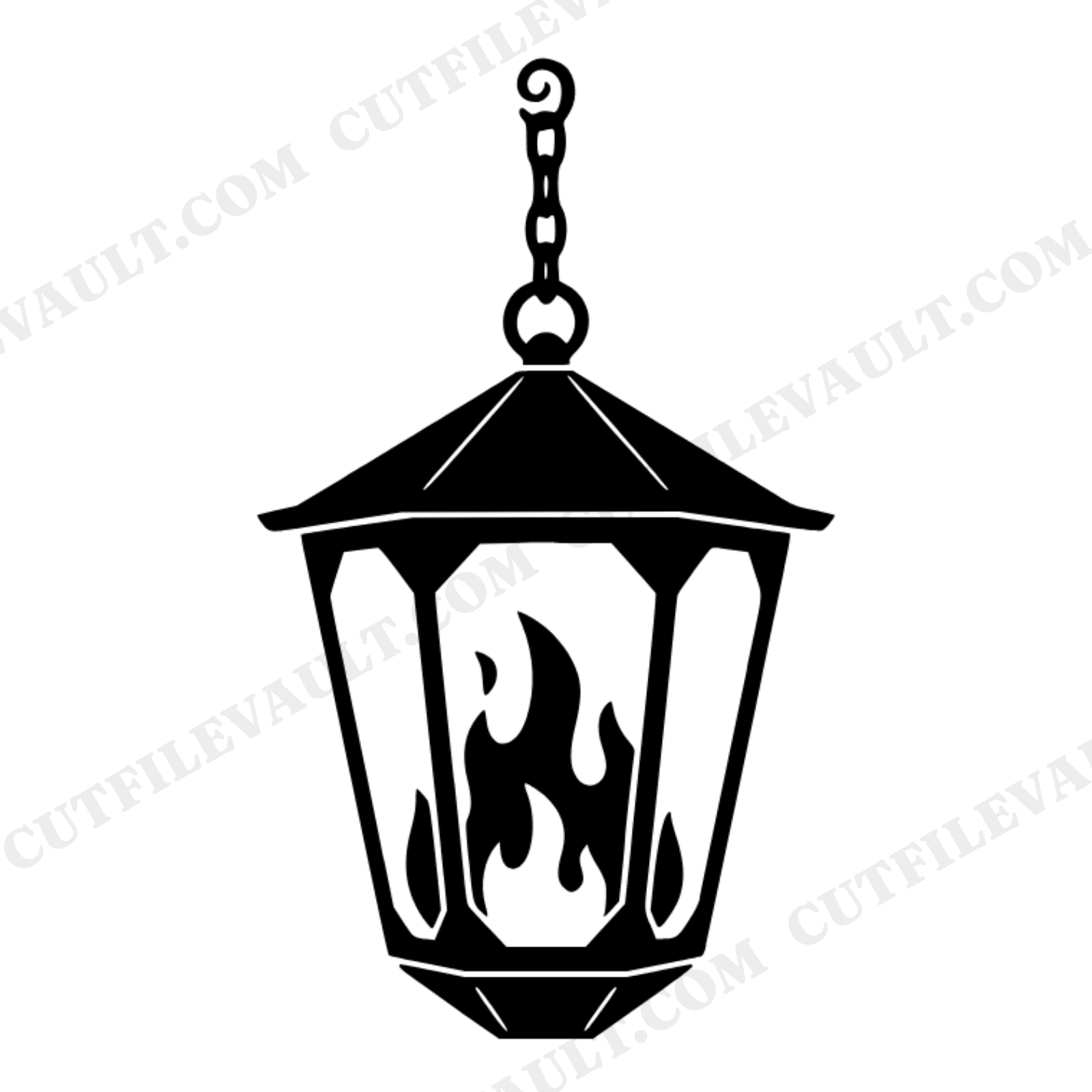 Vintage Halloween Lantern SVG PNG, Hanging Lantern with Flame Panels Cut File, Spooky Graveyard Decor, view 1