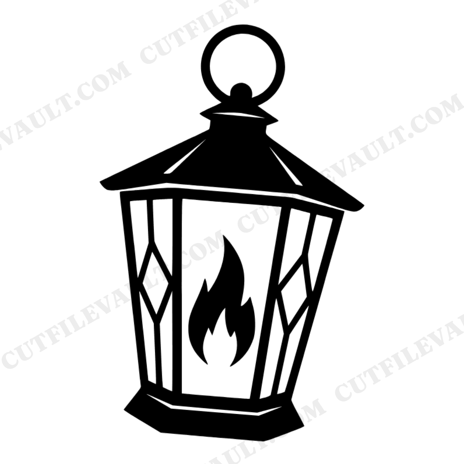 Vintage Halloween Lantern SVG PNG, Tilted Lantern with Flame Cut File, Retro Mid Century Design, view 1