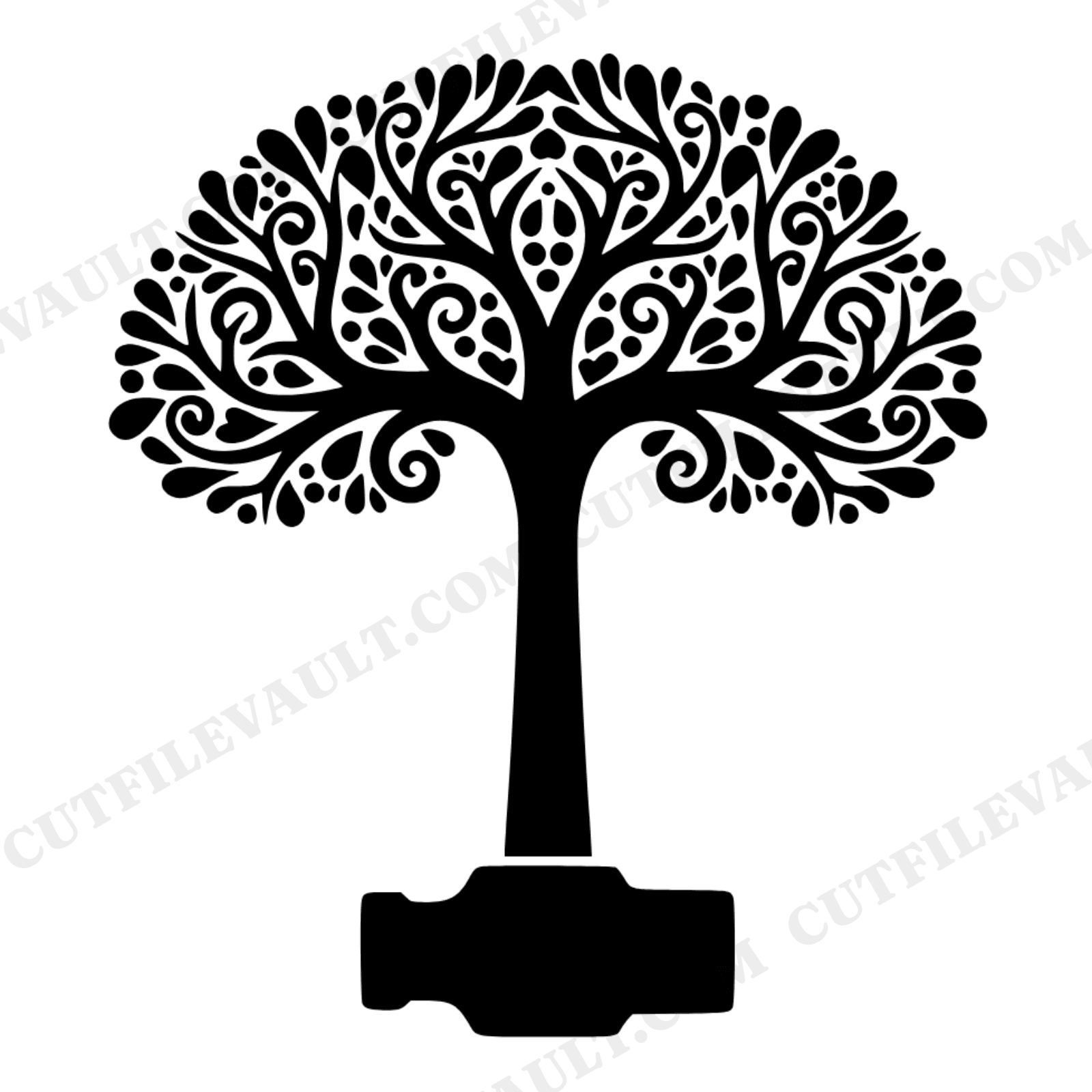 Vintage Hammer Tree Folk Art SVG PNG, Father's Day Cut File, Tool Silhouette Design for Cricut, view 1