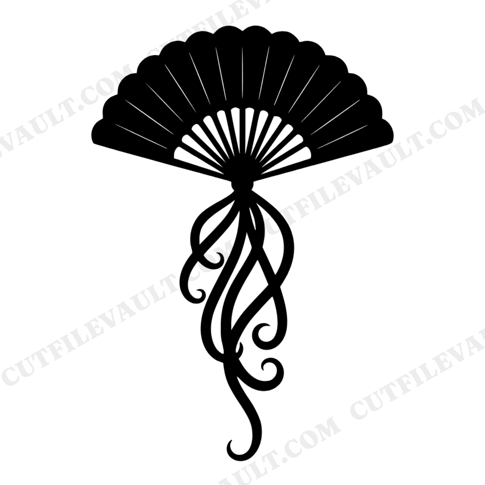 Vintage Hand Fan SVG PNG Art Nouveau Ribbons Cottagecore Floral Cut File Fourth of July Summer, view 1