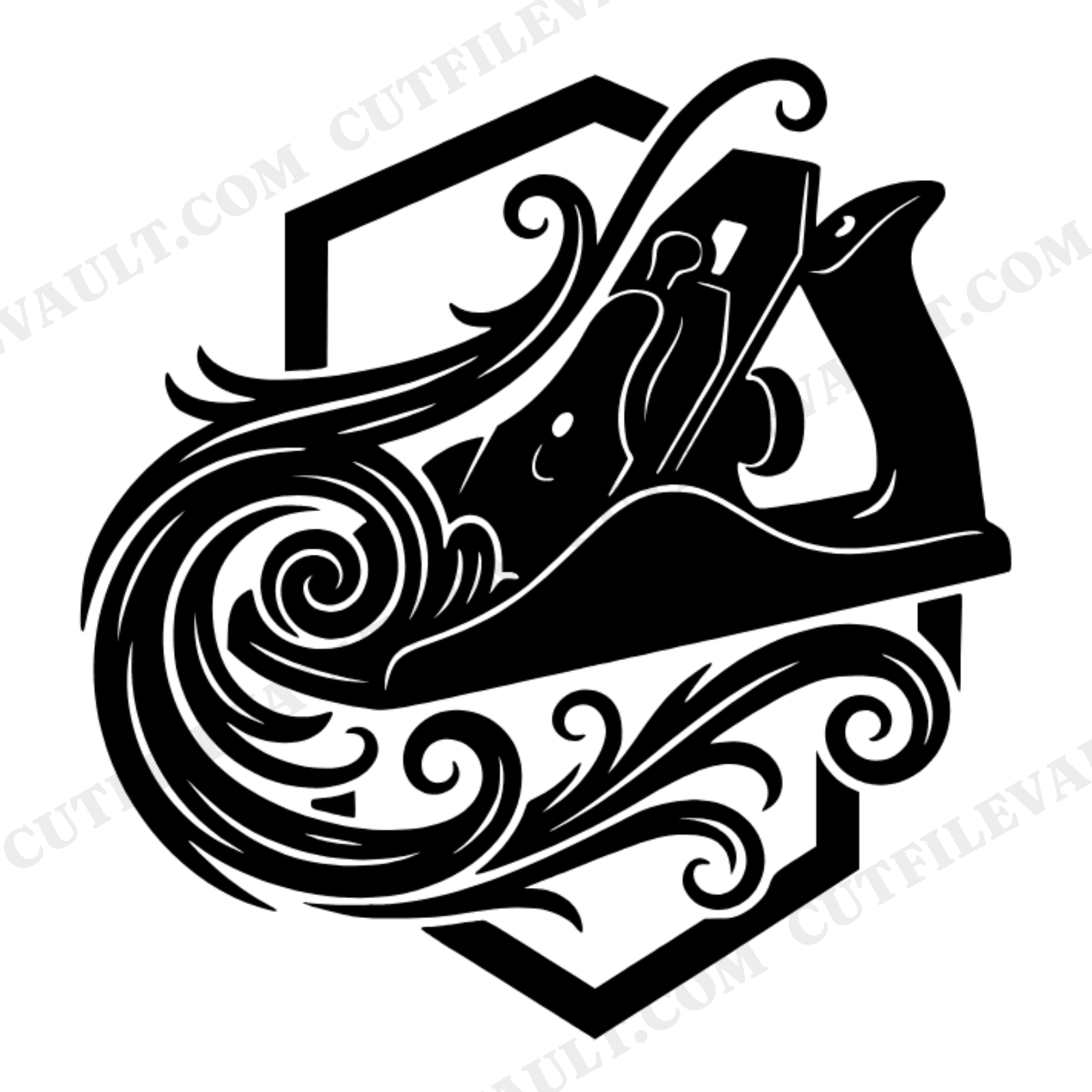 Vintage Hand Plane SVG PNG, Wood Shavings Silhouette, Woodworking Tool Cut File, Father's Day SVG, view 1