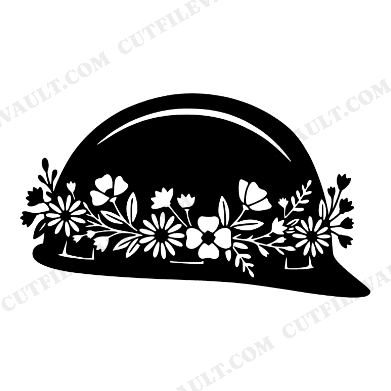 Vintage Hard Hat with Wildflower Garland SVG PNG, Cottagecore Labor Day Cut File, Floral Construction, view 1