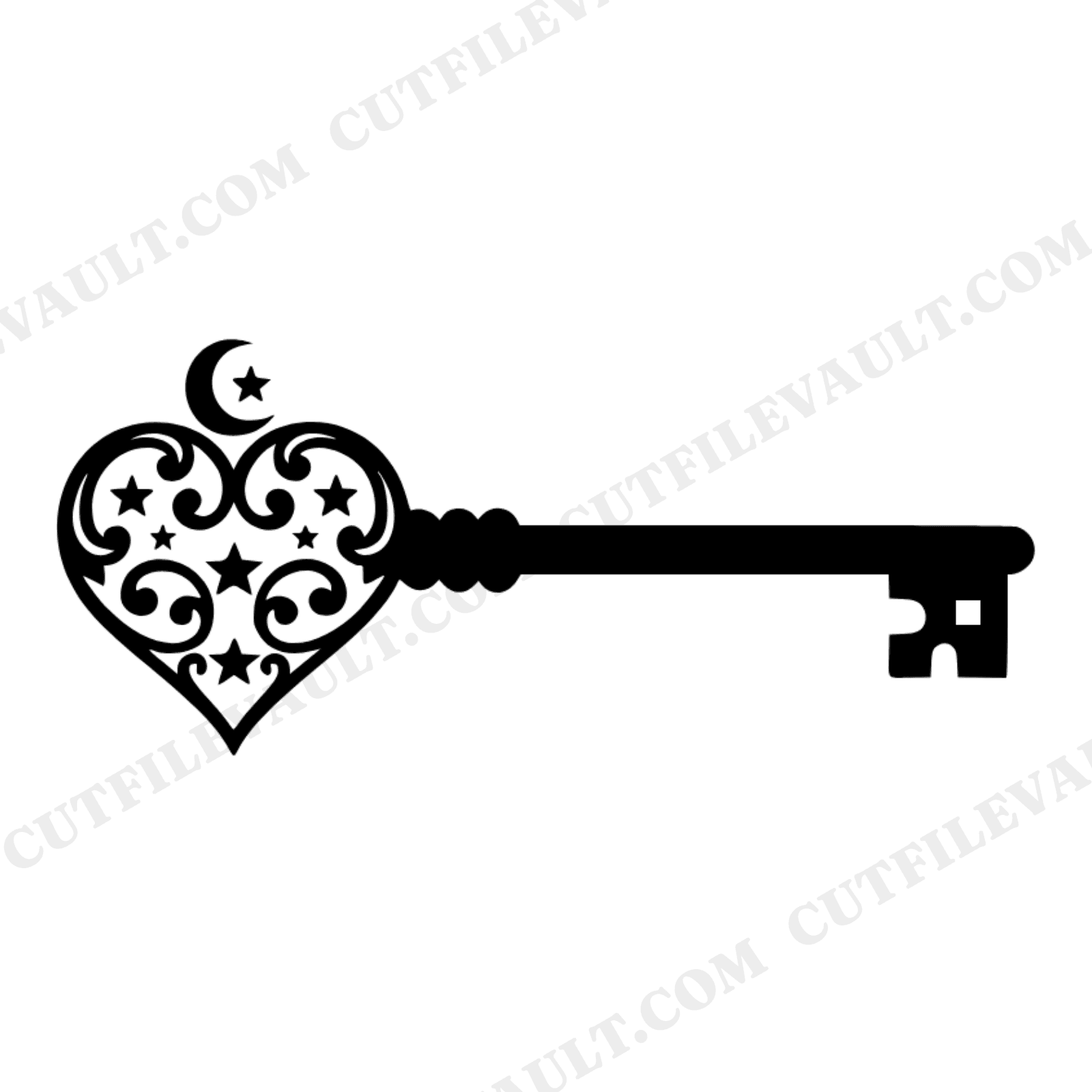 Vintage Heart Key SVG PNG, Celestial Mystical Wedding Cut File, Unlocking Love Skeleton Key Design, view 1