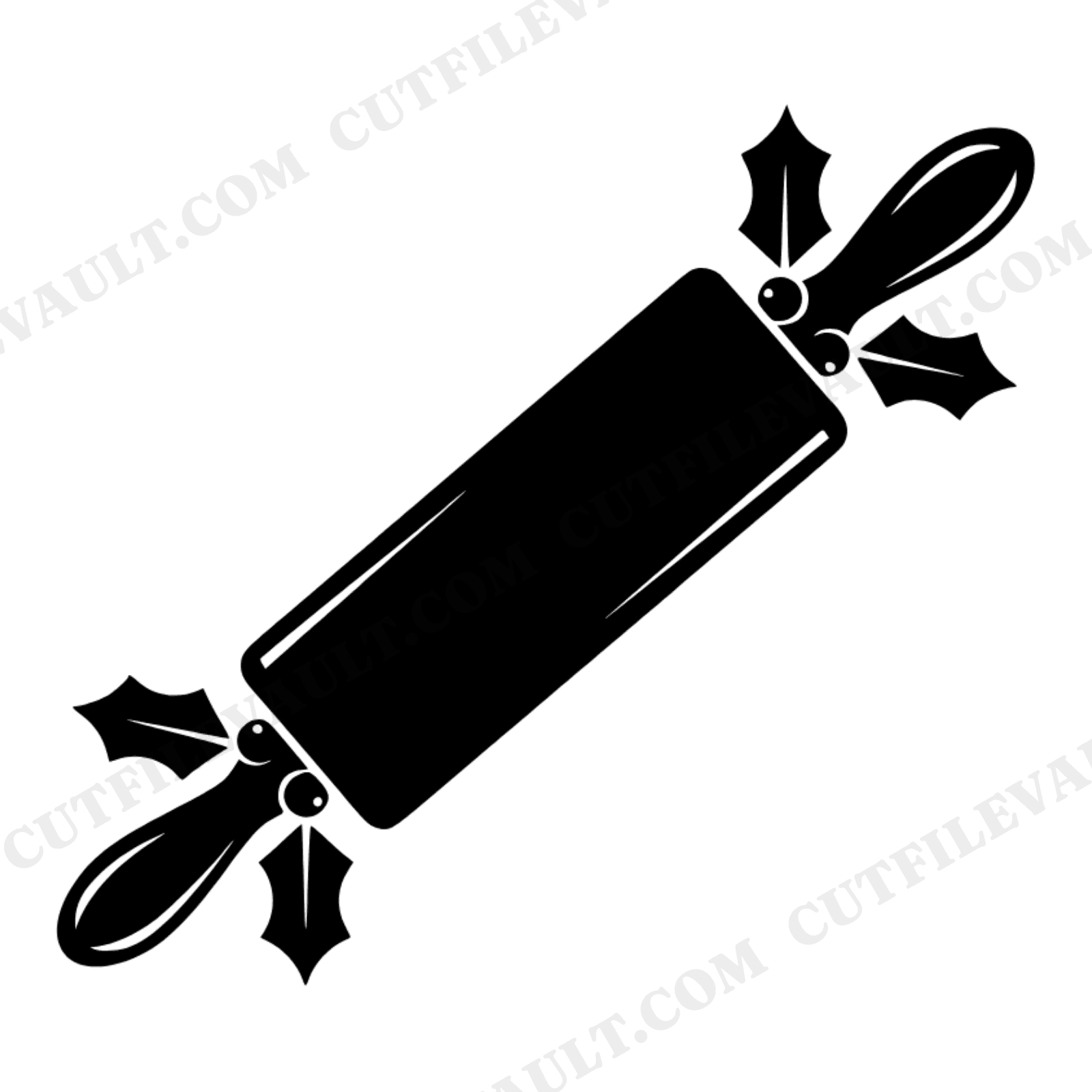 Vintage Holiday Rolling Pin SVG PNG, Art Deco Holly Christmas Kitchen Cut File for Cricut, view 1