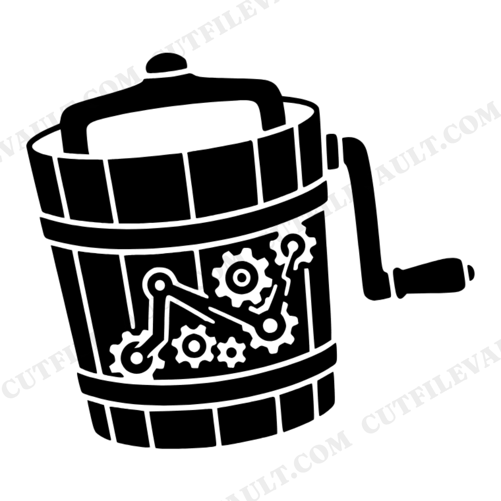 Vintage Ice Cream Churn SVG PNG, Steampunk Gear Mechanism, Mid-Century Kitchen Decor Cut File, view 1