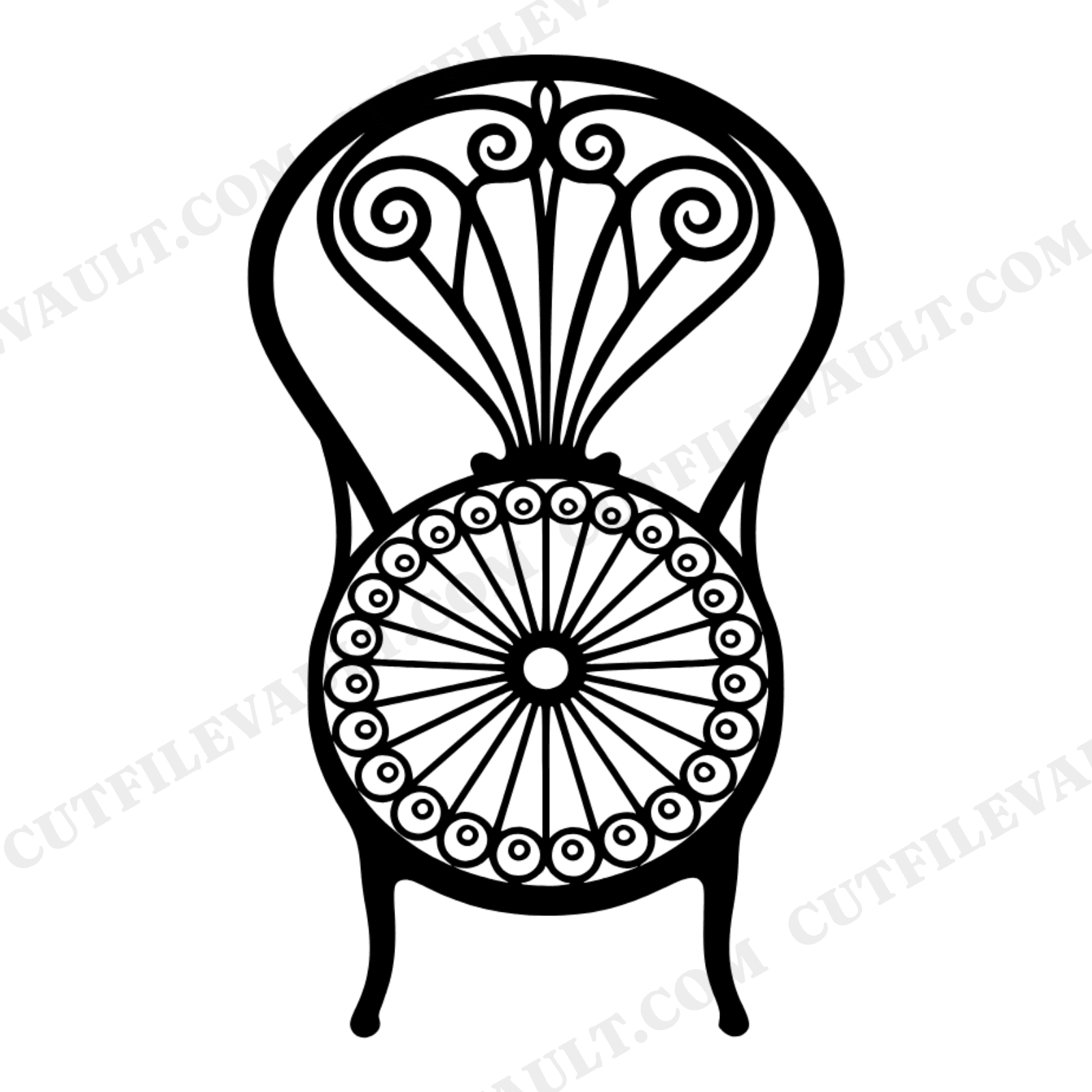 Vintage Ice Cream Parlor Chair SVG PNG Top View Medallion Monogram Frame Cut File Art Nouveau, view 1