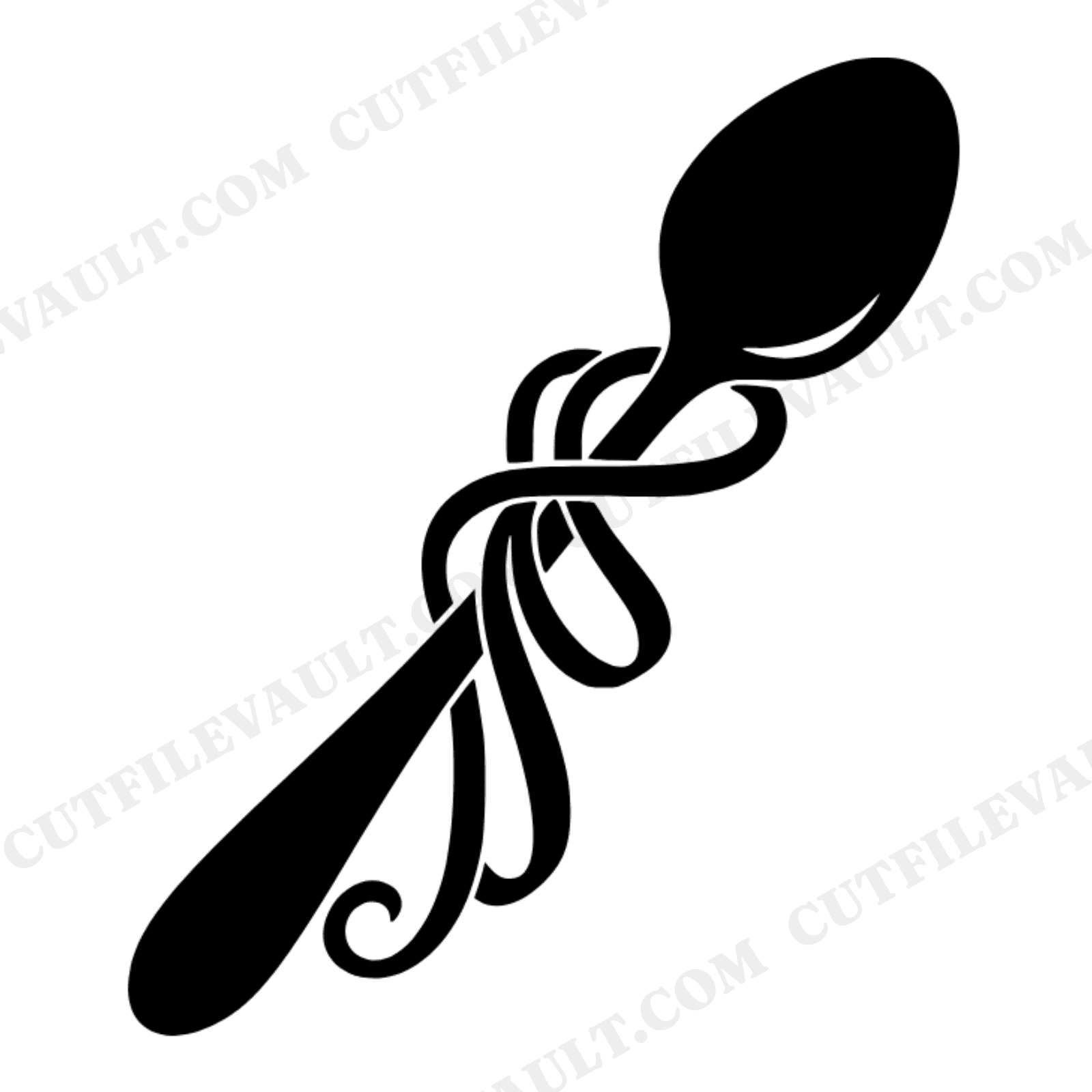 Vintage Ice Cream Spoon SVG PNG Art Nouveau Ribbons Mid-Century Retro Cut File Design, view 1