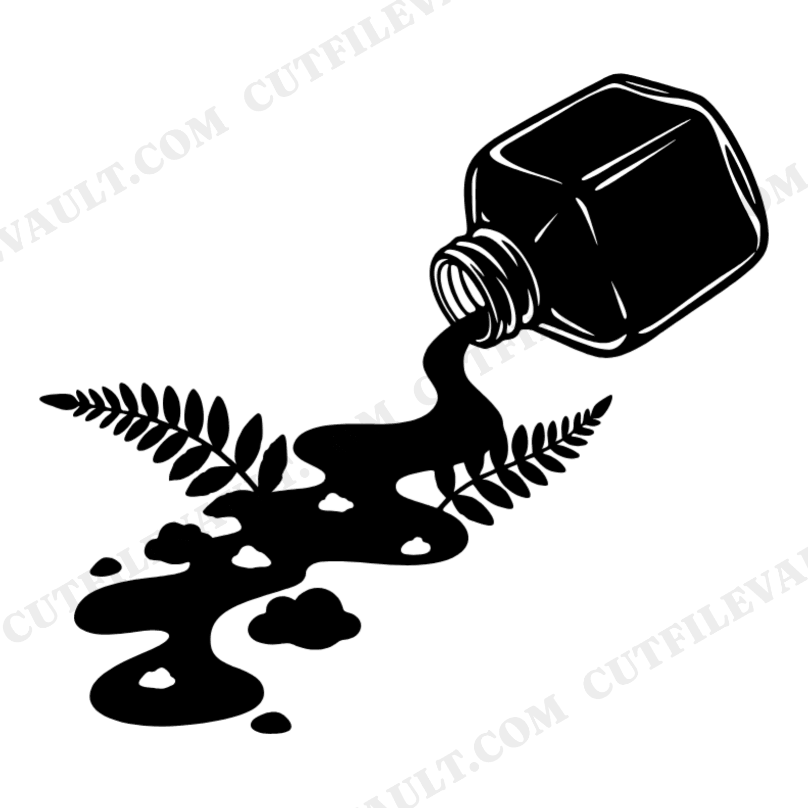 Vintage Ink Bottle Fern SVG PNG, Cottagecore Silhouette Cut File, Back to School Botanical Design, view 1