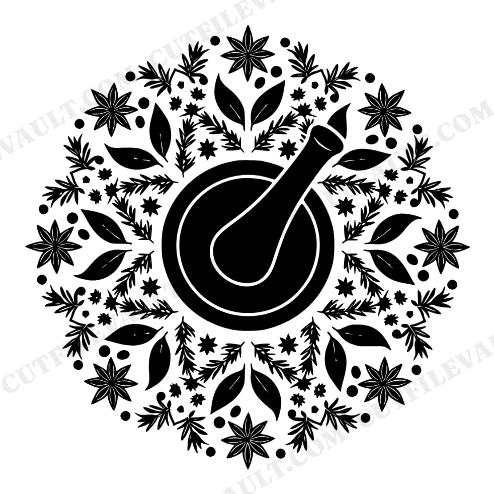 Vintage Kitchen Witch Mortar Patriotic Mandala SVG PNG, Fourth of July Botanical Cut File, view 1