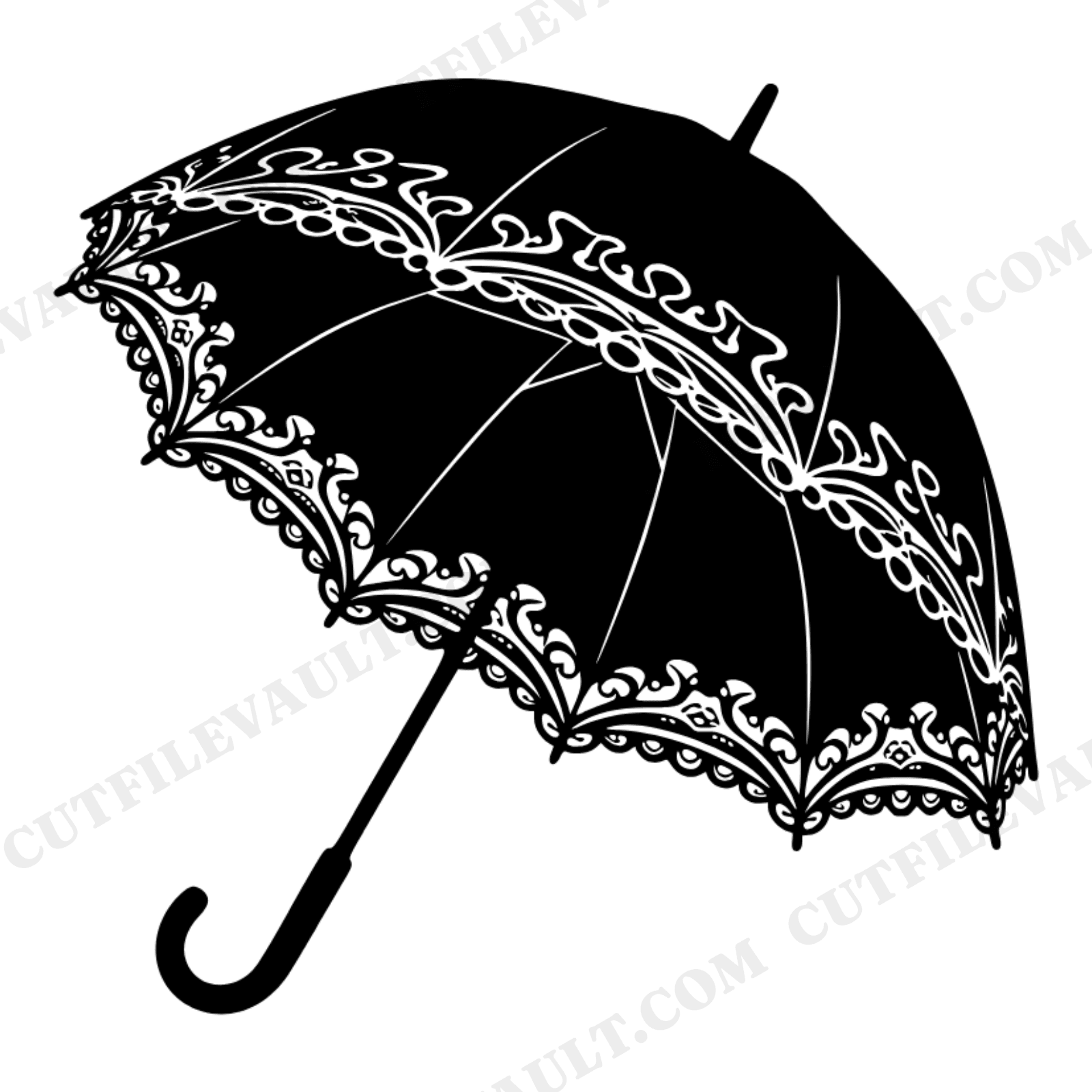 Vintage Lace Parasol SVG PNG, Diagonal Bridal Silhouette, Boho Wedding Umbrella Cut File, view 1