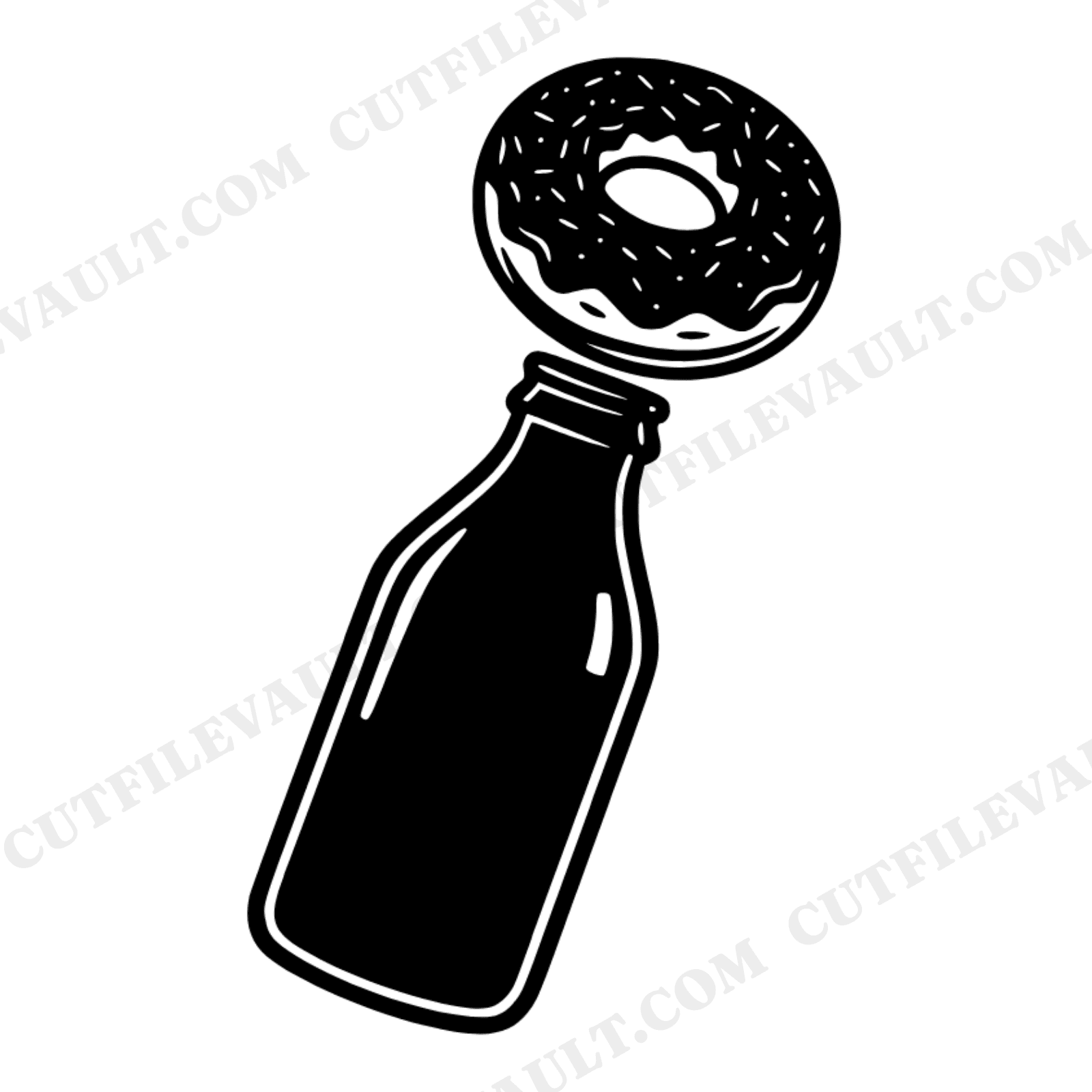 Vintage Milk Bottle Donut SVG PNG Cut File, Retro Farmstand Bakery Design, Modern Brutalist Art, view 1