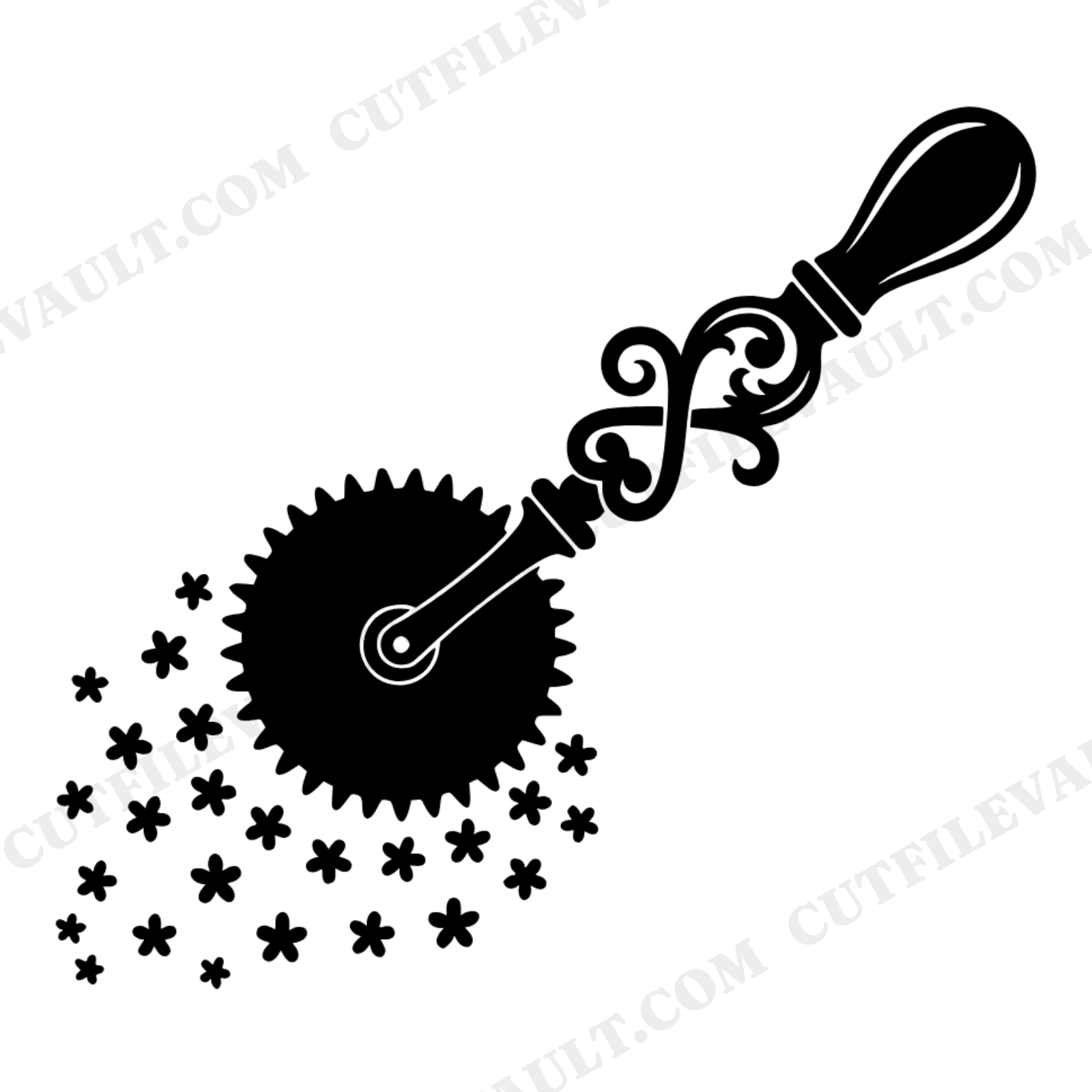 Vintage Pastry Wheel SVG PNG, Cottagecore Baking Cut File, Floral Dough Trail, Steampunk Kitchen, view 1