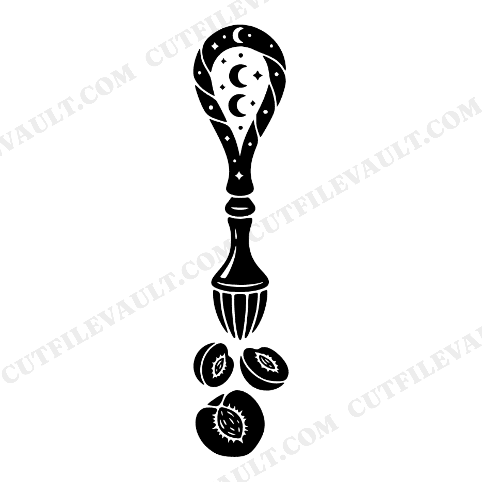 Vintage Peach Pitter SVG PNG, Celestial Kitchen Witch Cut File, Mystical Peach Cascade Clipart, view 1