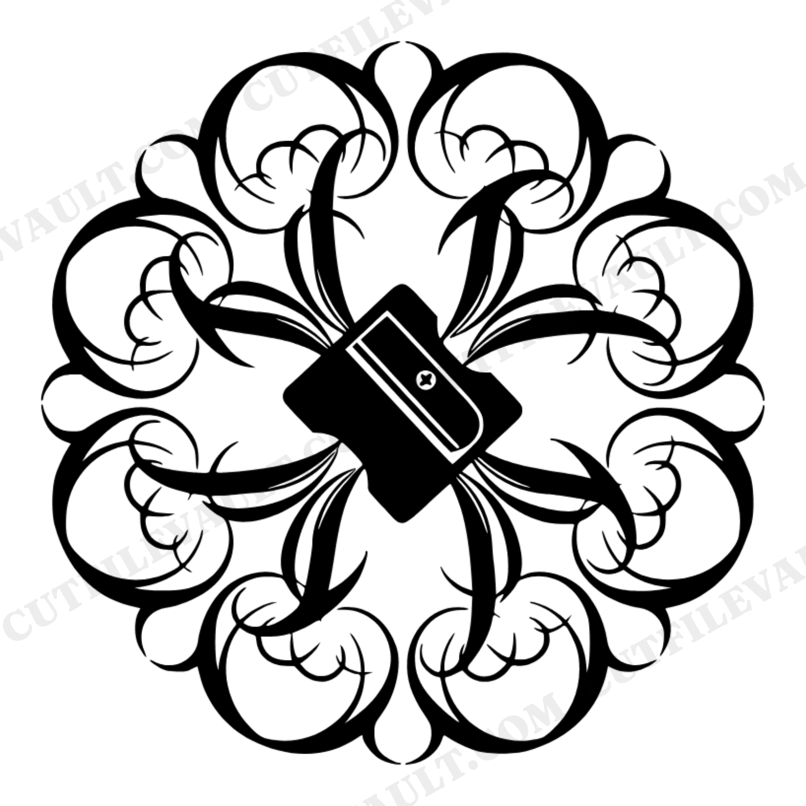 Vintage Pencil Sharpener SVG PNG, Art Nouveau Shavings Burst, Back to School Cut File, view 1