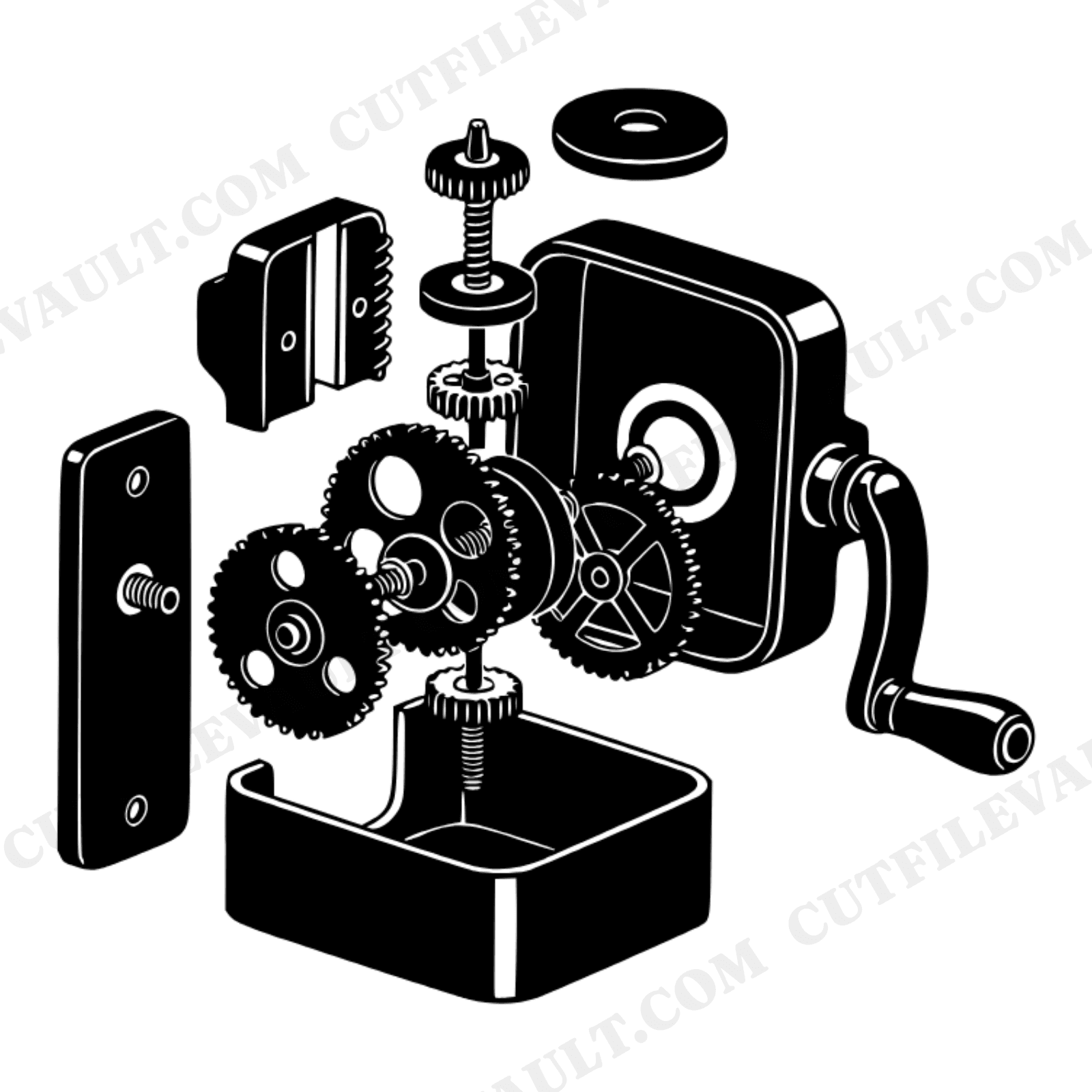 Vintage Pencil Sharpener SVG PNG Exploded View Steampunk Gears Mechanical Diagram Cut File, view 1
