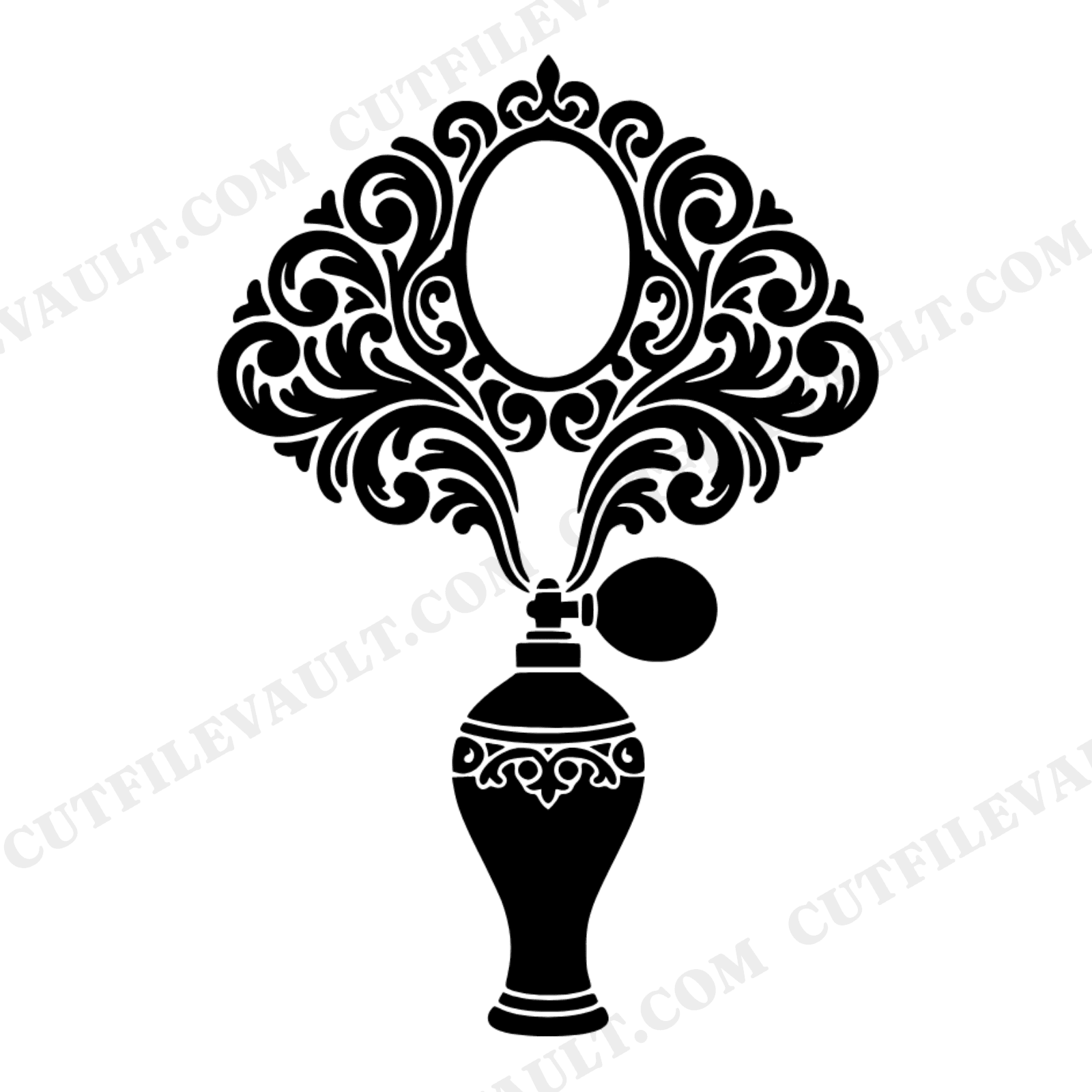 Vintage Perfume Atomizer Monogram Frame SVG PNG, Retro 70s Mother's Day Cut File, Antique Bottle, view 1