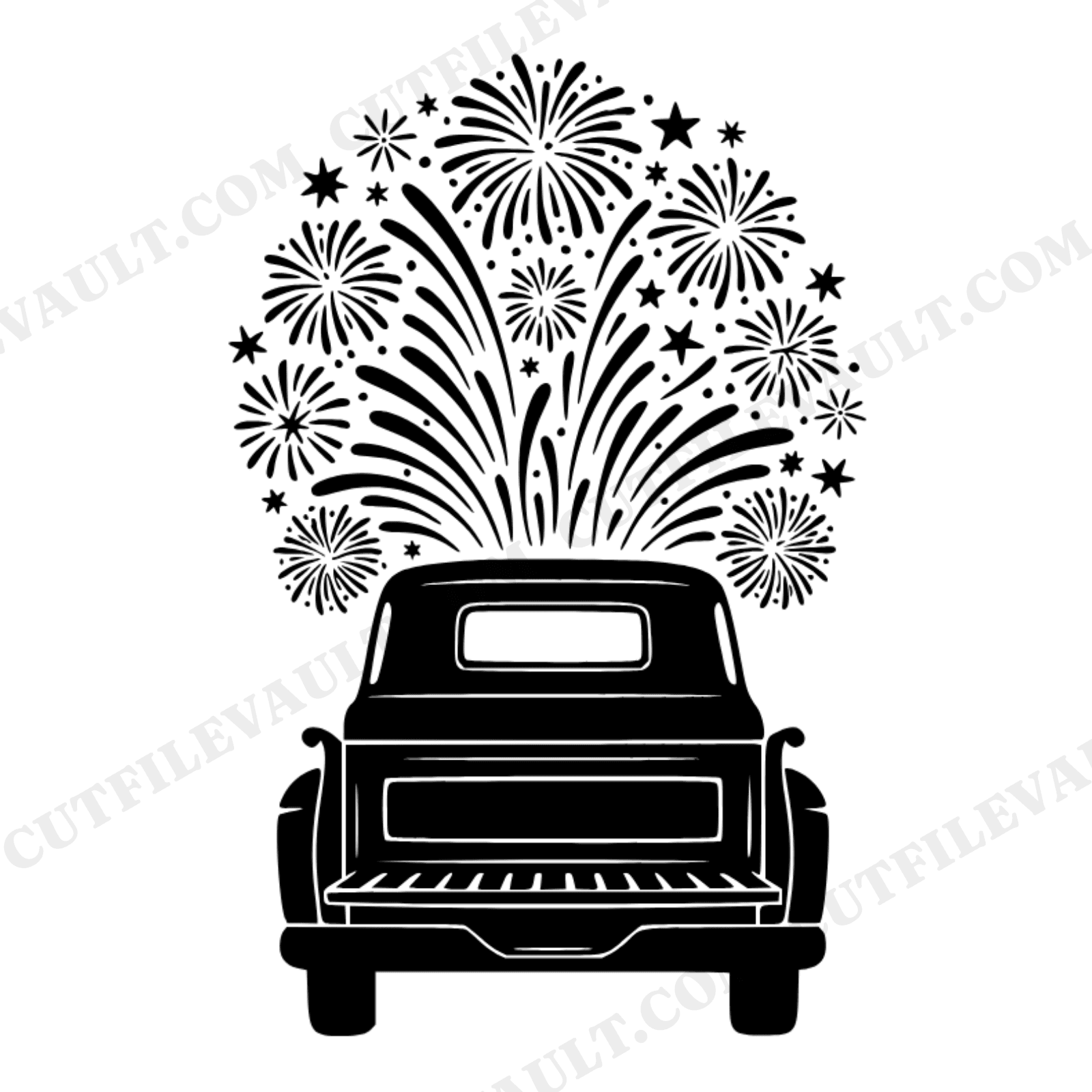 Vintage Pickup Truck Tailgate Fireworks SVG PNG, Boho Americana Fourth of July Cut File Design, view 1