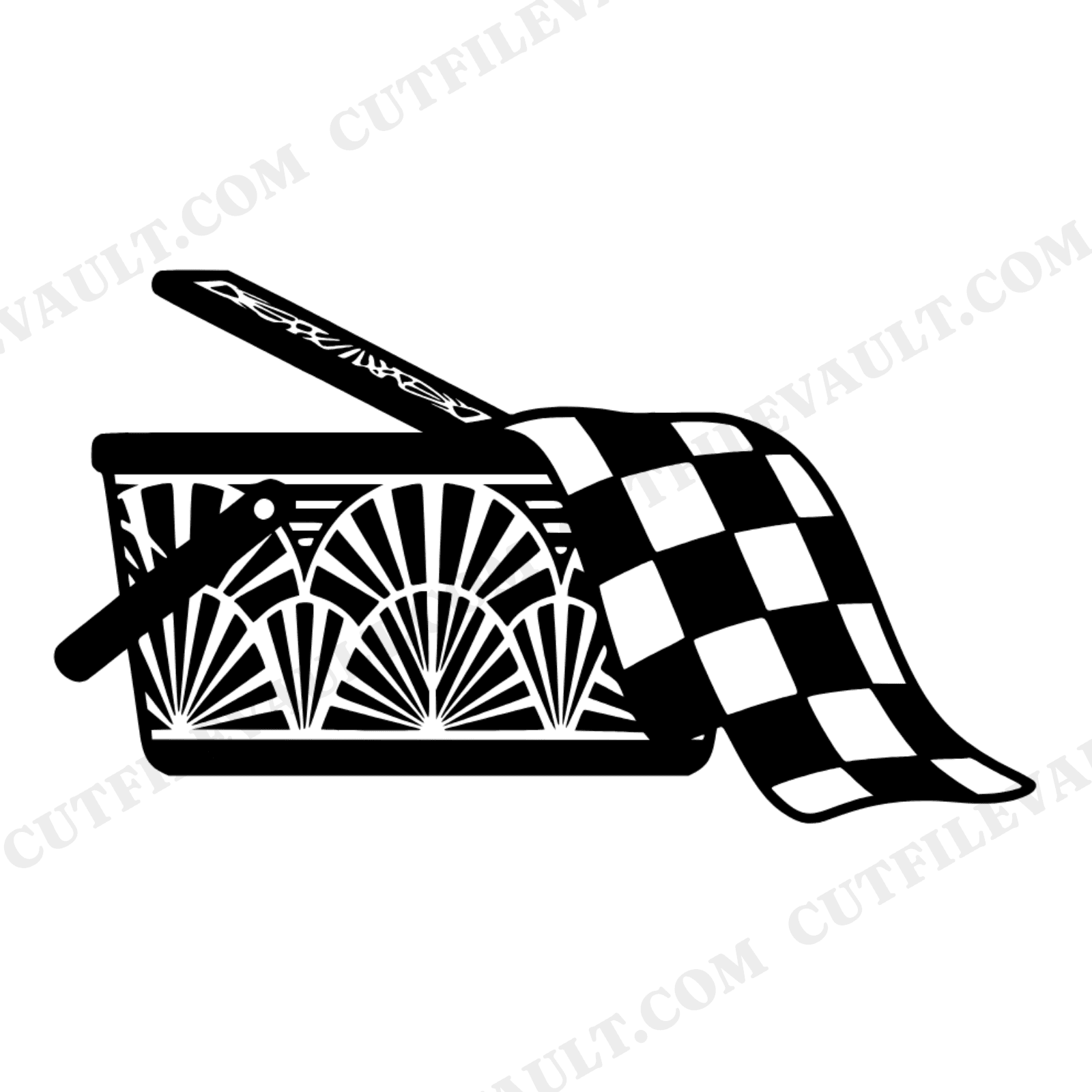 Vintage Picnic Basket SVG PNG Art Deco Checkered Blanket Silhouette Cut File Fourth of July, view 1
