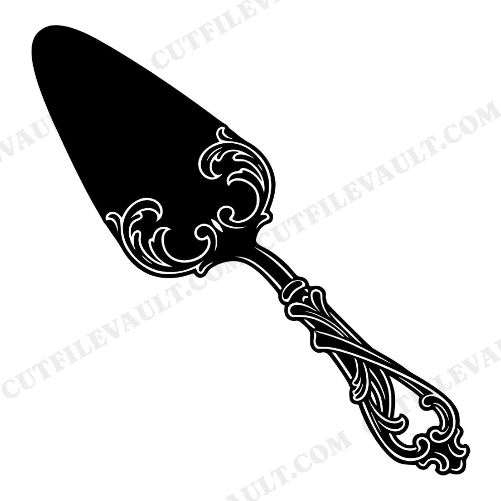 Vintage Pie Server SVG PNG Art Nouveau Thanksgiving Boho Silhouette Cut File Tattoo Style, view 1