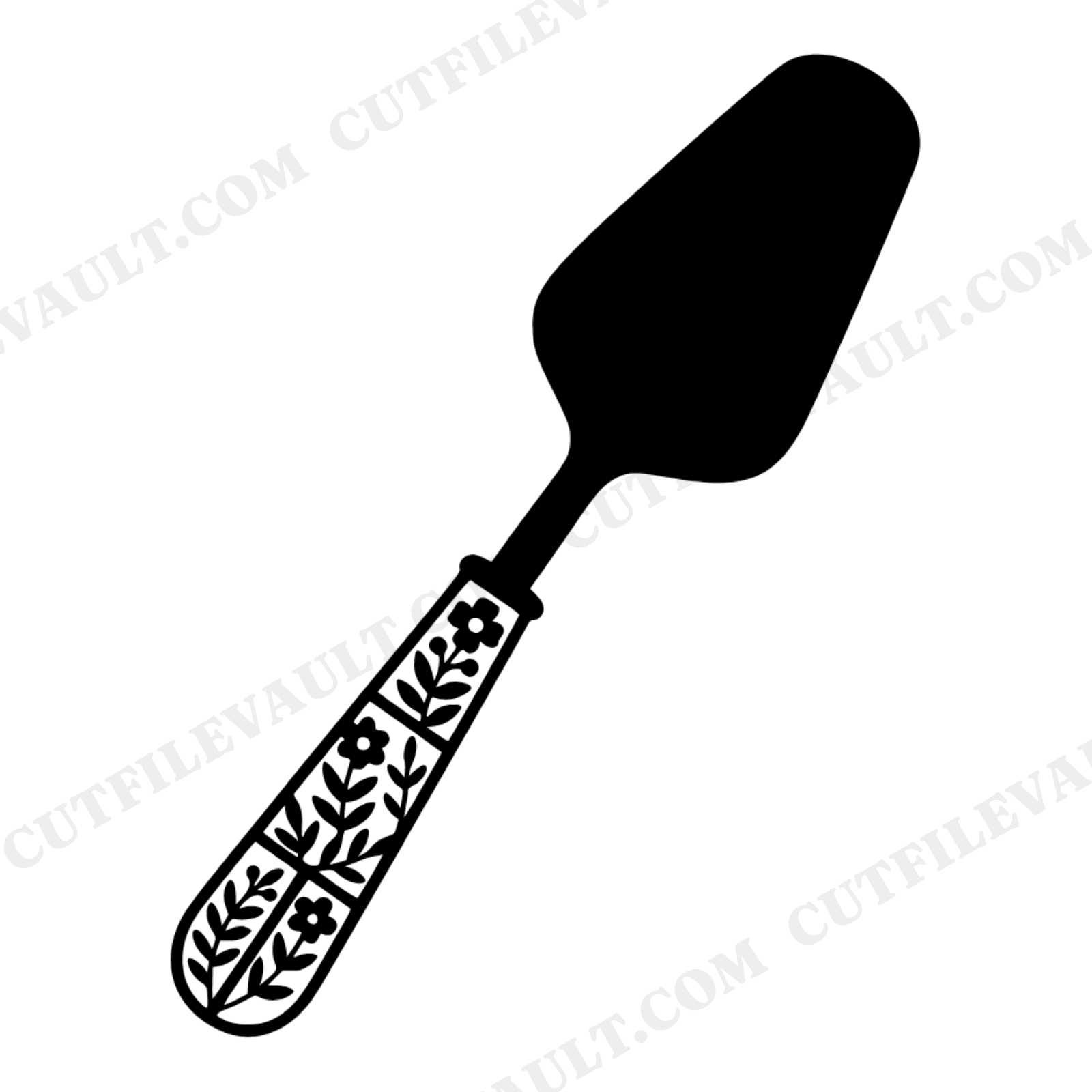Vintage Pie Server SVG PNG, Stained Glass Floral Handle, Cottagecore Kitchen Utensil Cut File, view 1