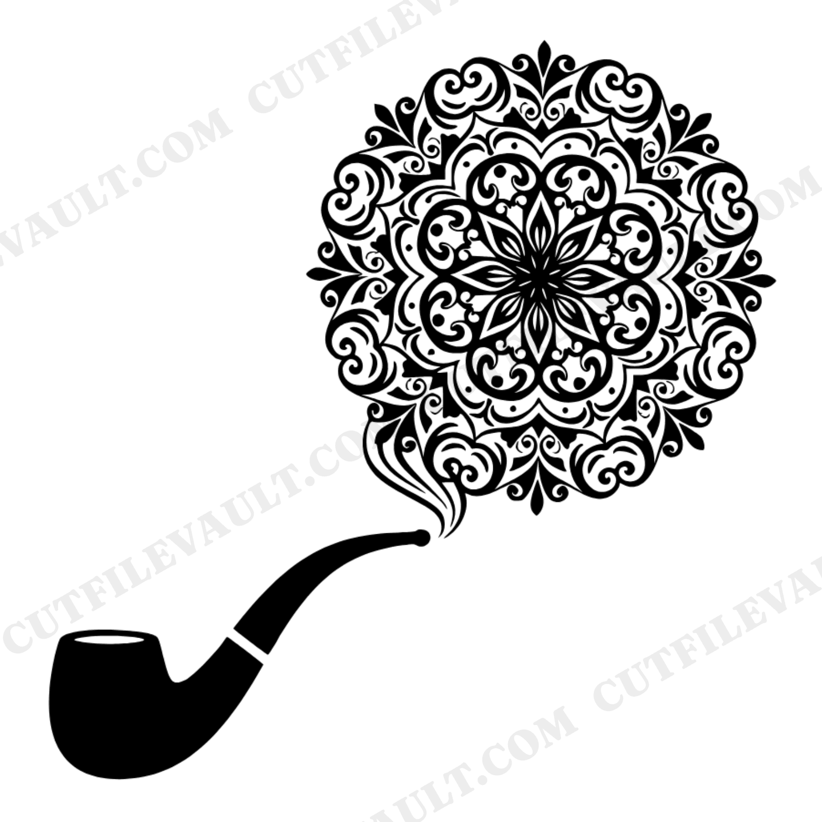 Vintage Pipe Mandala SVG PNG, Boho Smoke Silhouette, Father's Day Cut File, Tobacco Pipe Design, view 1