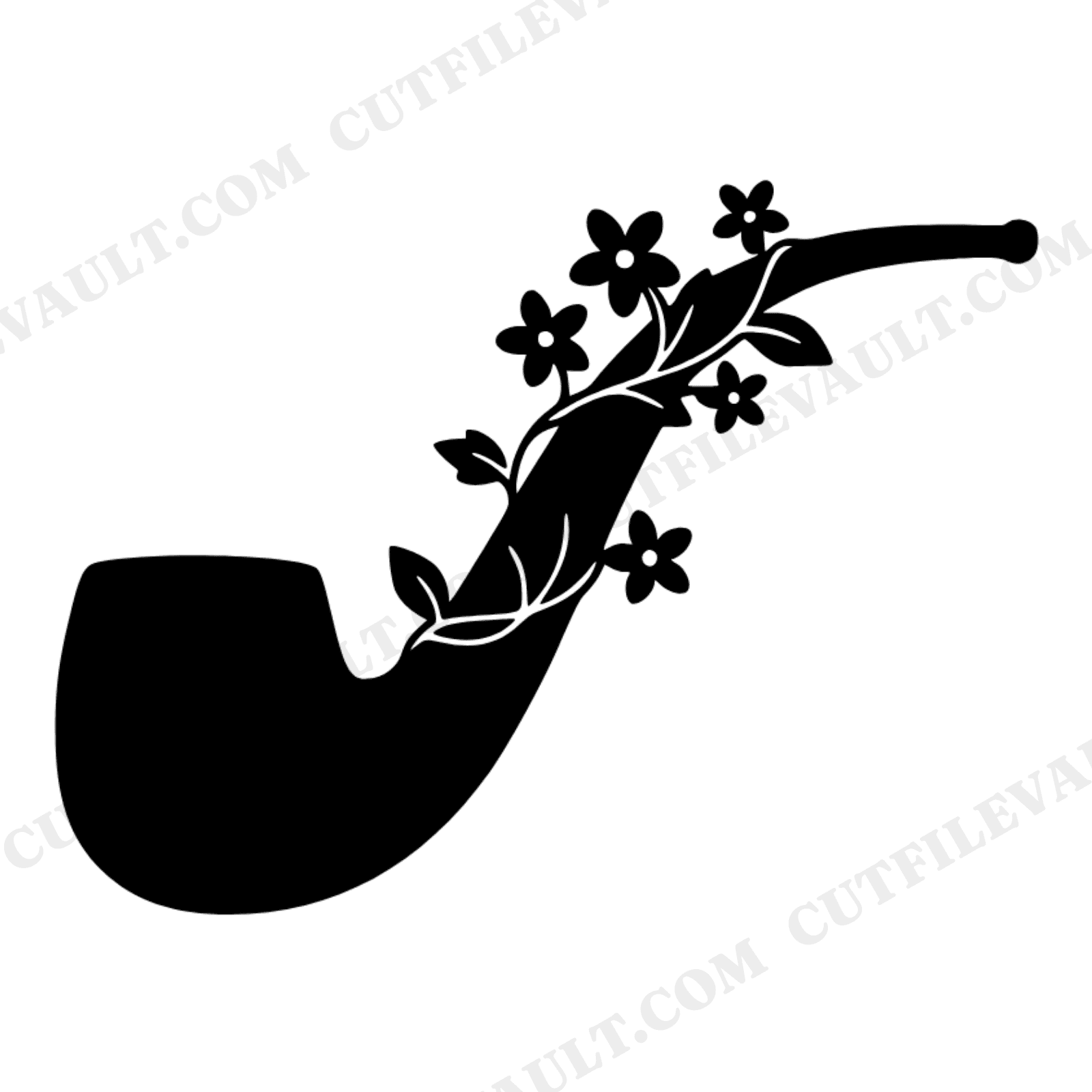 Vintage Pipe Wildflower SVG PNG, Fathers Day Cottagecore Floral Cut File, Tobacco Pipe Clipart, view 1
