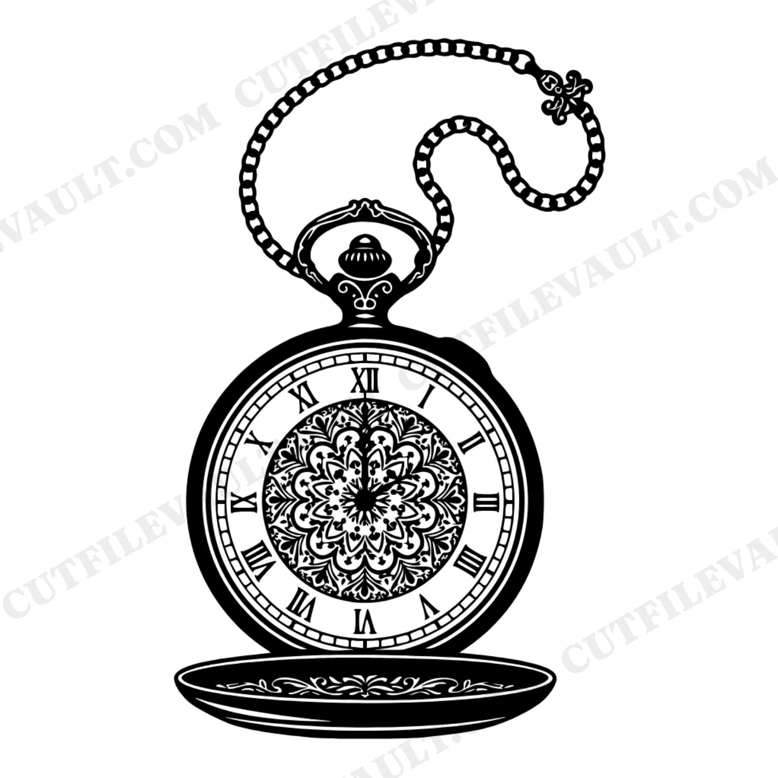 Vintage Pocket Watch SVG PNG, 11:11 Wish Time Botanical Mandala Cut File, Wedding Love Gift Design, view 1