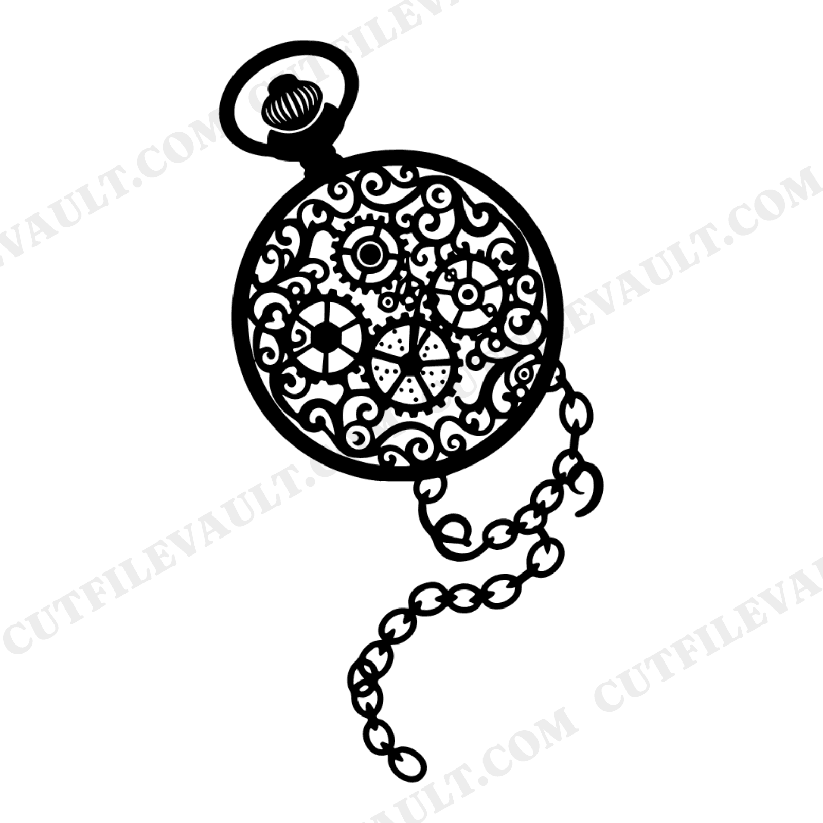 Vintage Pocket Watch SVG PNG, Steampunk Clock Chain Cut File, Back to School Teacher Gift Design, view 1