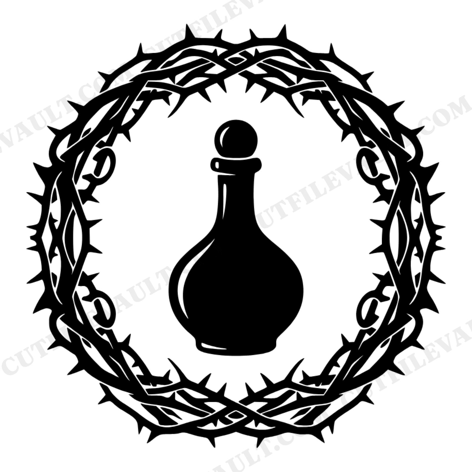 Vintage Potion Bottle Art Nouveau Vine Wreath SVG PNG, Witchy Apothecary Botanical Cut File, view 1
