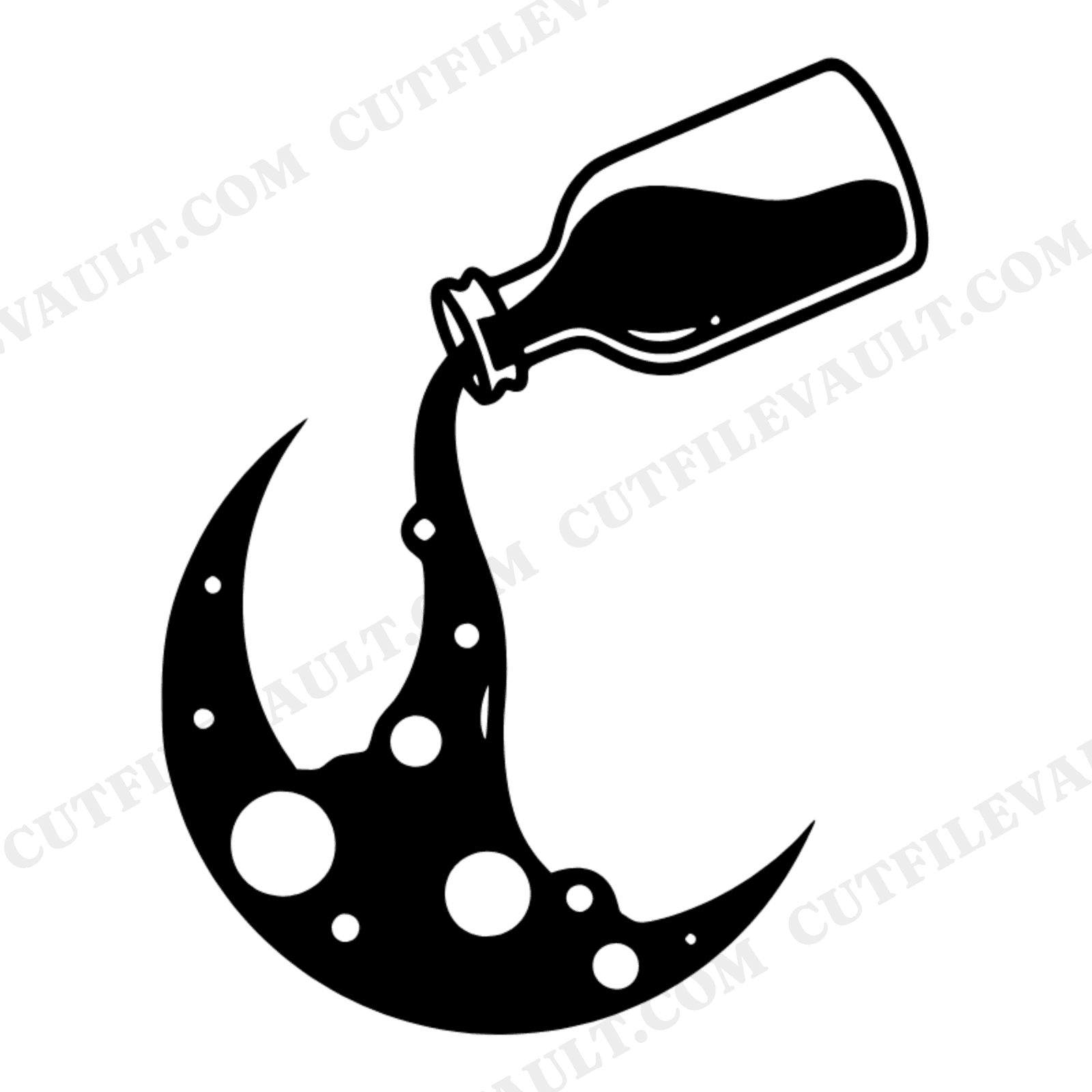 Vintage Potion Bottle Moon SVG PNG, Witchy Halloween Cut File, Mystical Apothecary Crescent Design, view 1