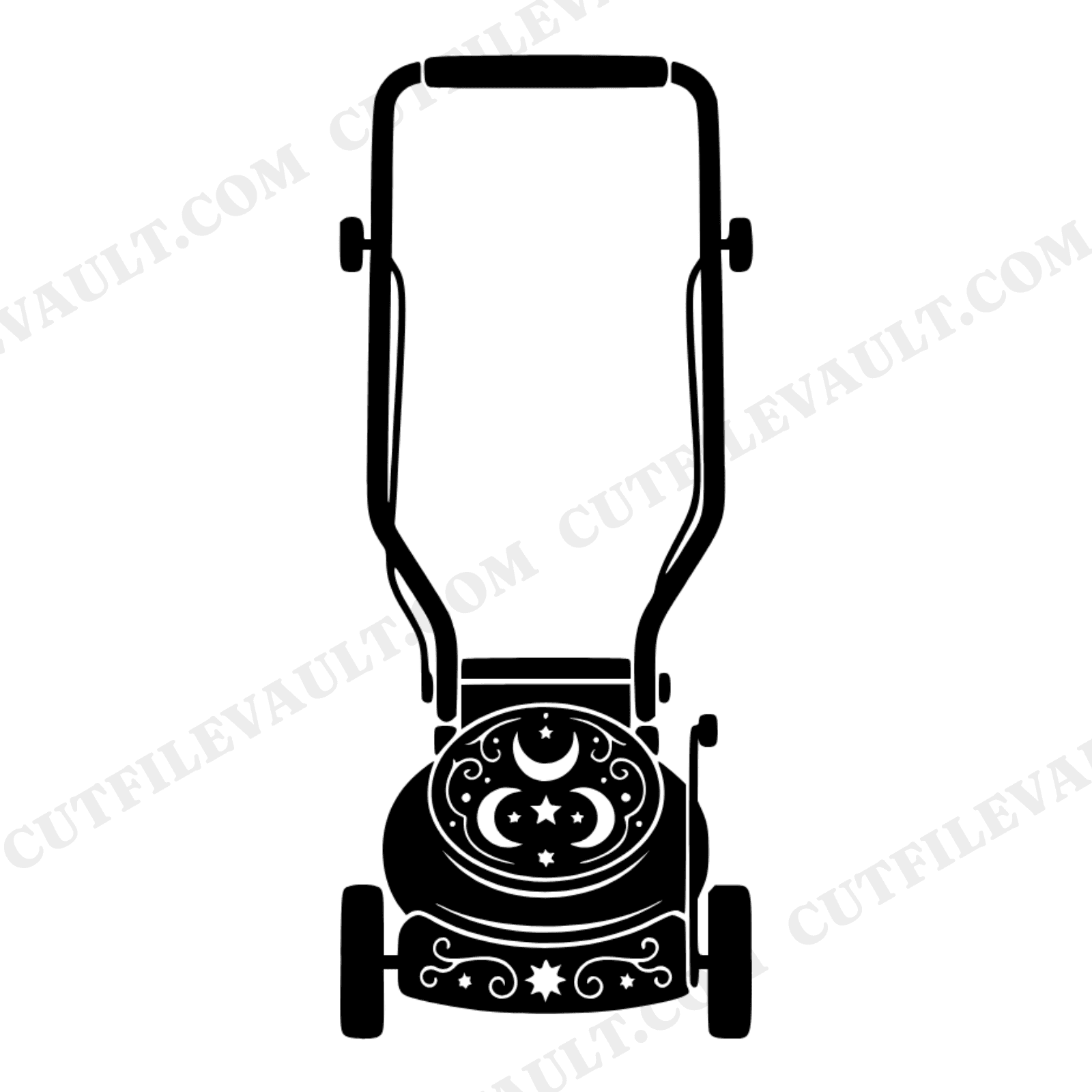 Vintage Reel Mower SVG PNG Top View Celestial Stars Father's Day Cut File Mystical Lawn Mower, view 1