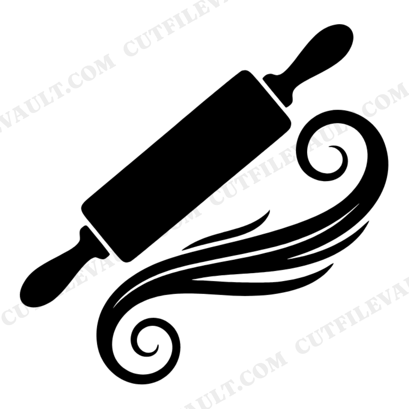 Vintage Rolling Pin SVG PNG, Flour Swirl Silhouette, Baking Cut File, Kitchen Labor Day Clipart, view 1