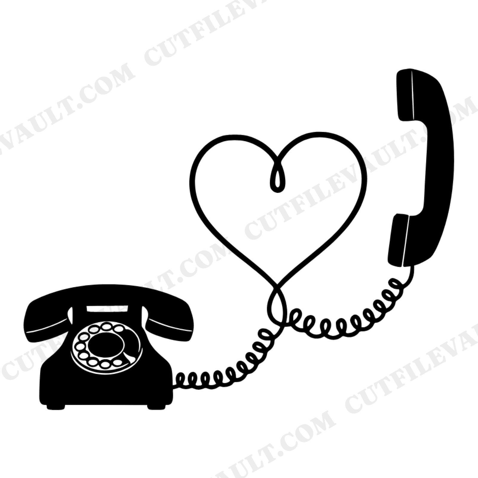 Vintage Rotary Phone Heart SVG PNG, Mothers Day Retro Telephone Cut File, 1950s Nostalgia Craft, view 1