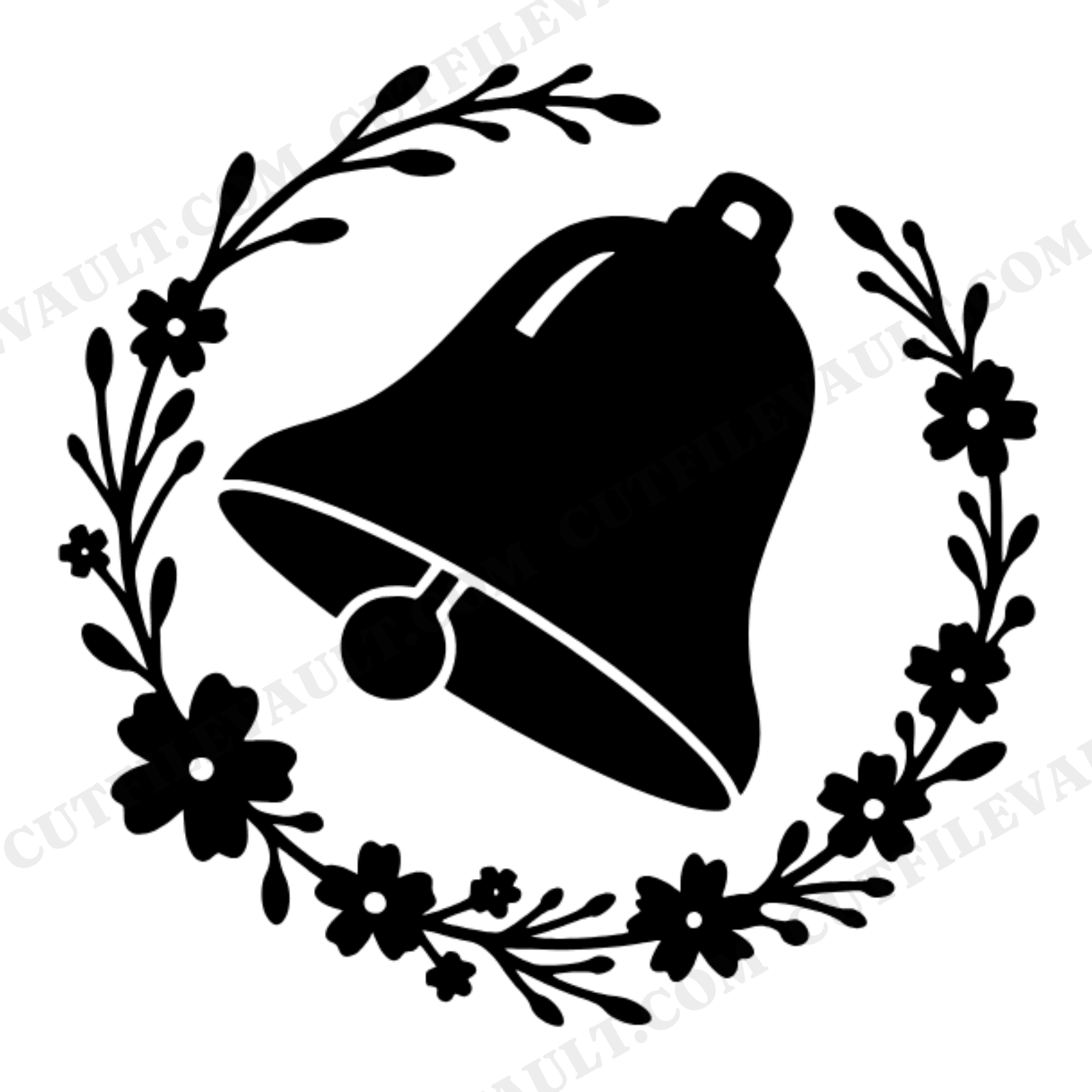 Vintage School Bell SVG PNG, Wildflower Wreath Back to School Cut File, Cottagecore Teacher Gift, view 1