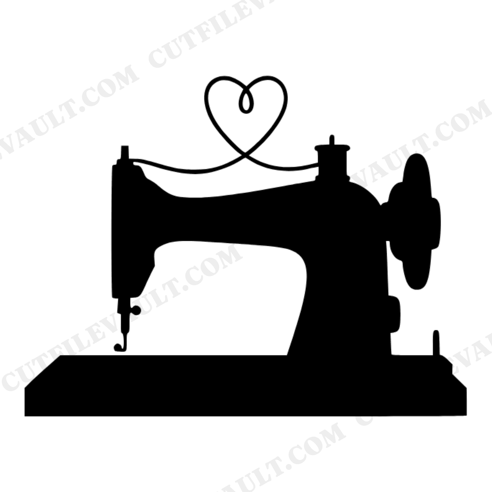 Vintage Sewing Machine Heart SVG PNG, Art Deco Silhouette Cut File, Mother's Day Craft Design, view 1