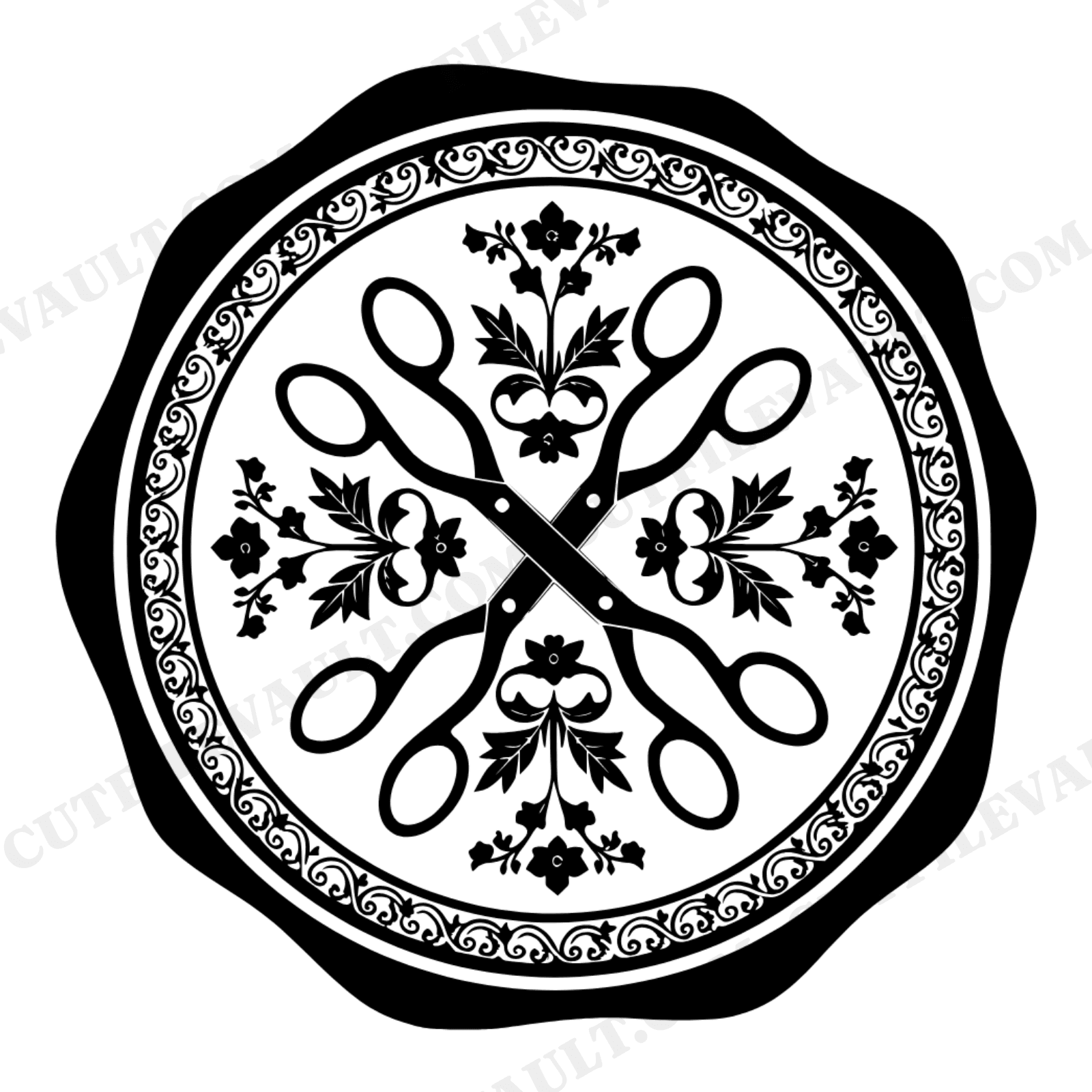Vintage Sewing Scissors Wax Seal SVG PNG, Craft Badge Emblem, Mother's Day Clipart Cut File, view 1