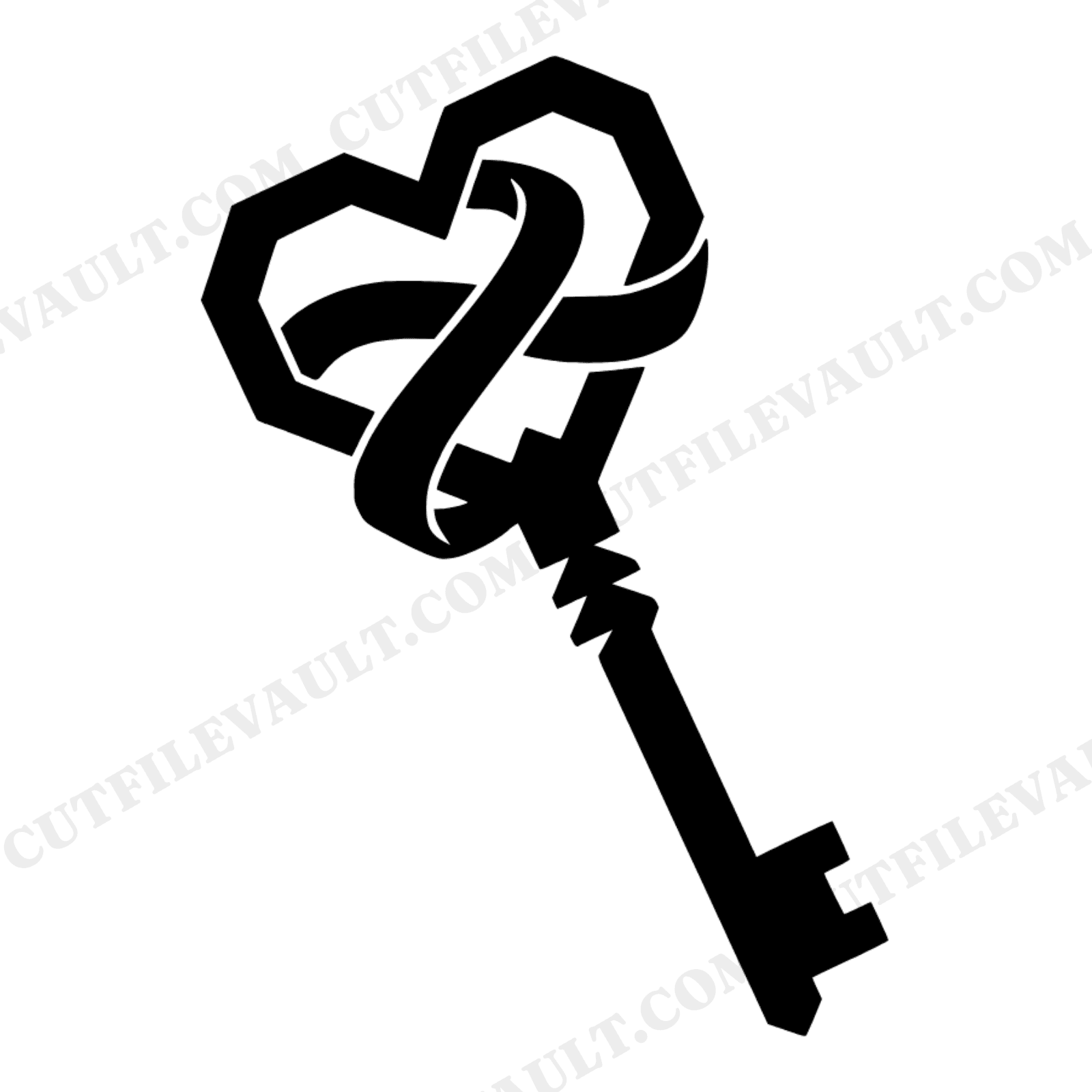 Vintage Skeleton Key Heart Bow SVG PNG Wedding Cut File Modern Brutalist Design Love, view 1