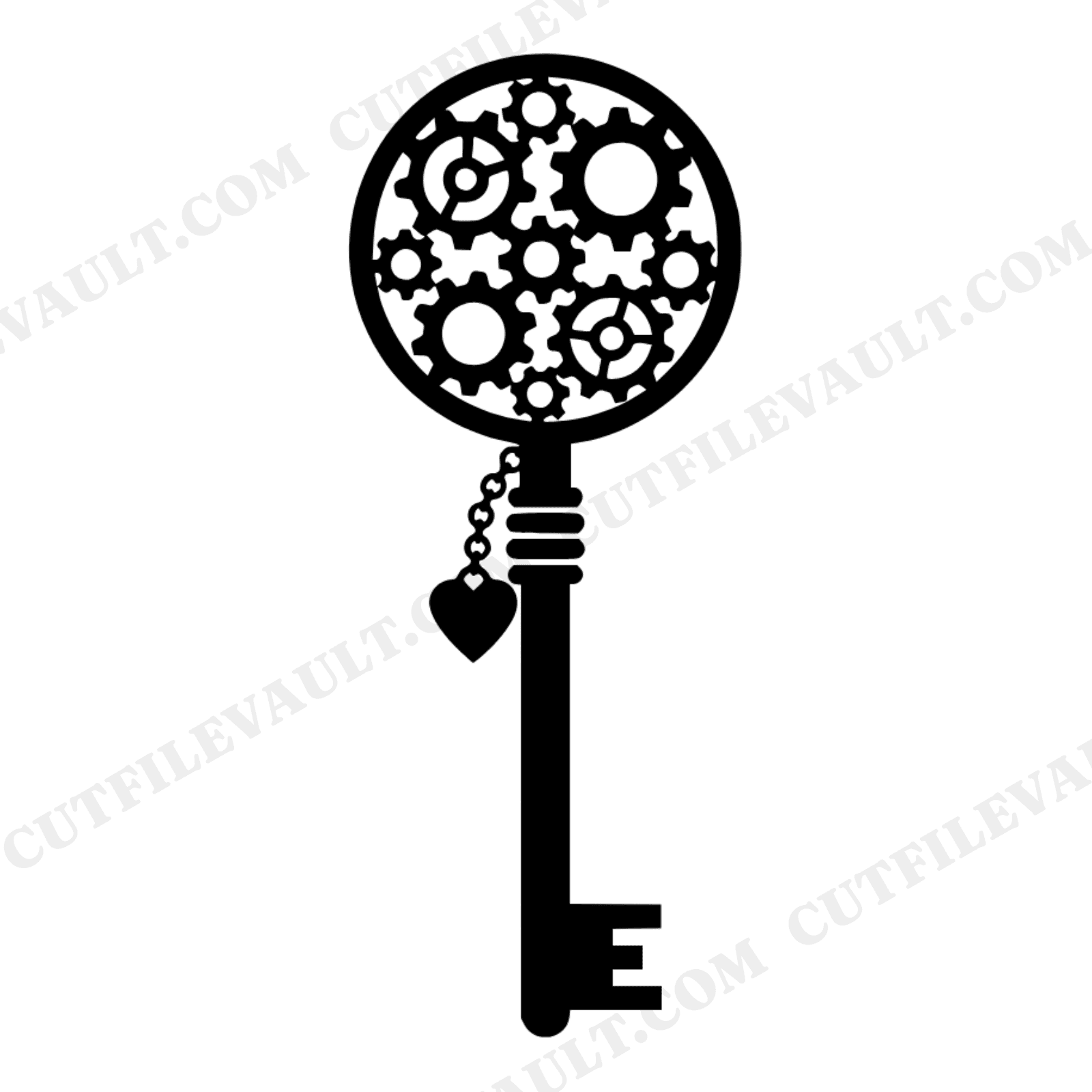 Vintage Skeleton Key SVG PNG, Heart Charm Wedding Romance Cut File, Steampunk Key Clipart, view 1