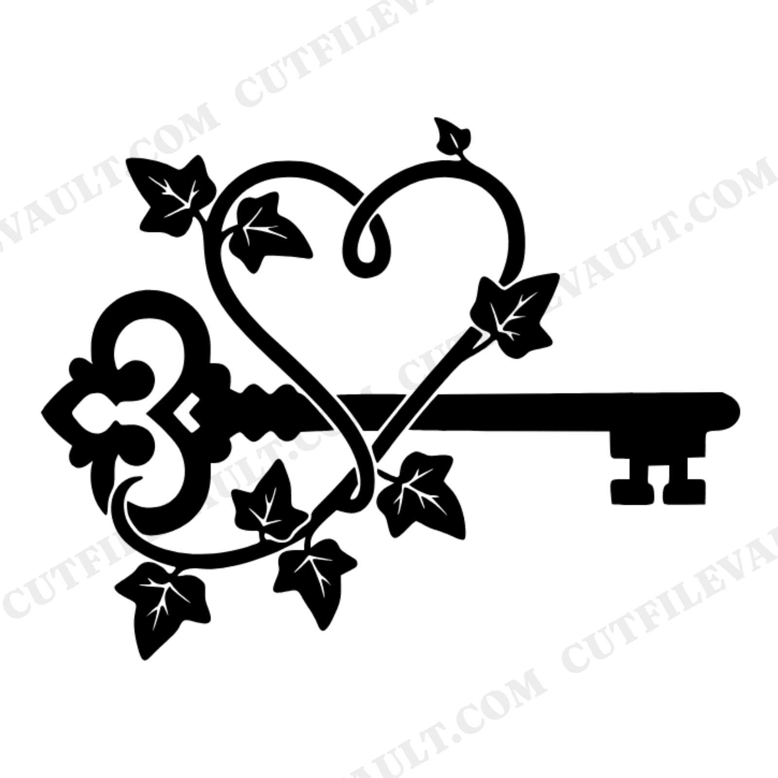 Vintage Skeleton Key with Ivy Heart SVG PNG, Retro 70s Wedding Cut File, Key to My Heart Design, view 1