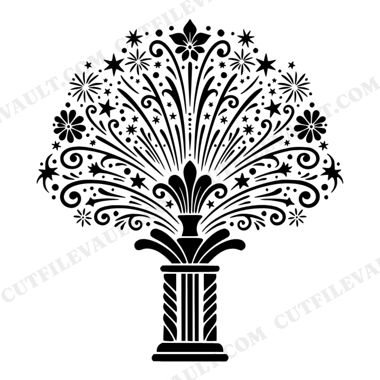 Vintage Sparkler Fountain Firework SVG PNG, Fourth of July Starburst Silhouette Cut File Design, view 1