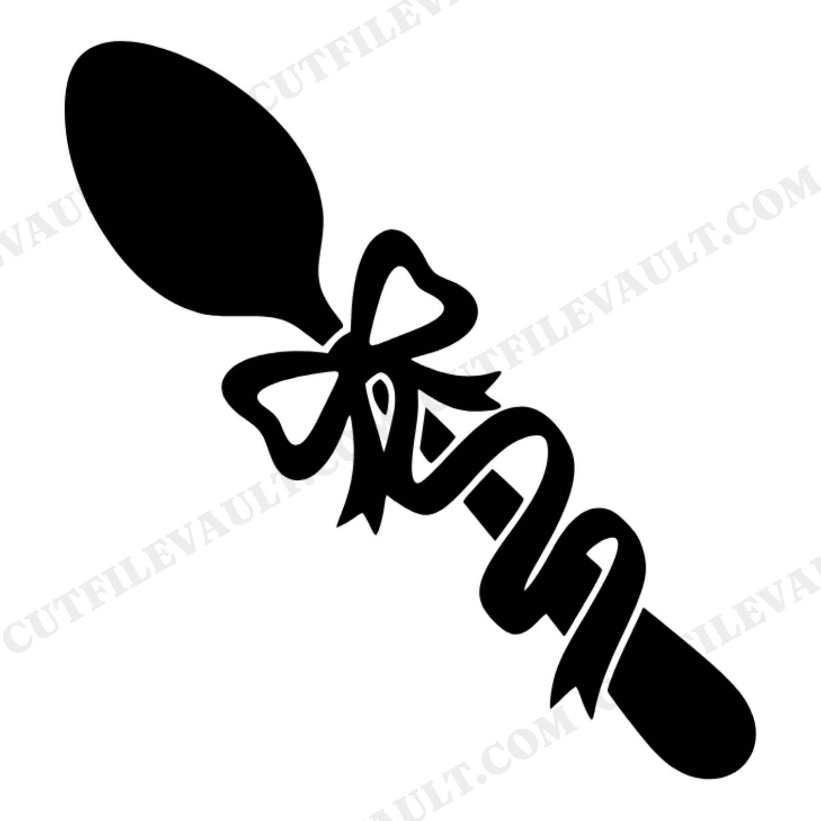 Vintage Spoon with Ribbon Bow SVG PNG Wedding Silhouette Retro 70s Bridal Shower Cut File, view 1