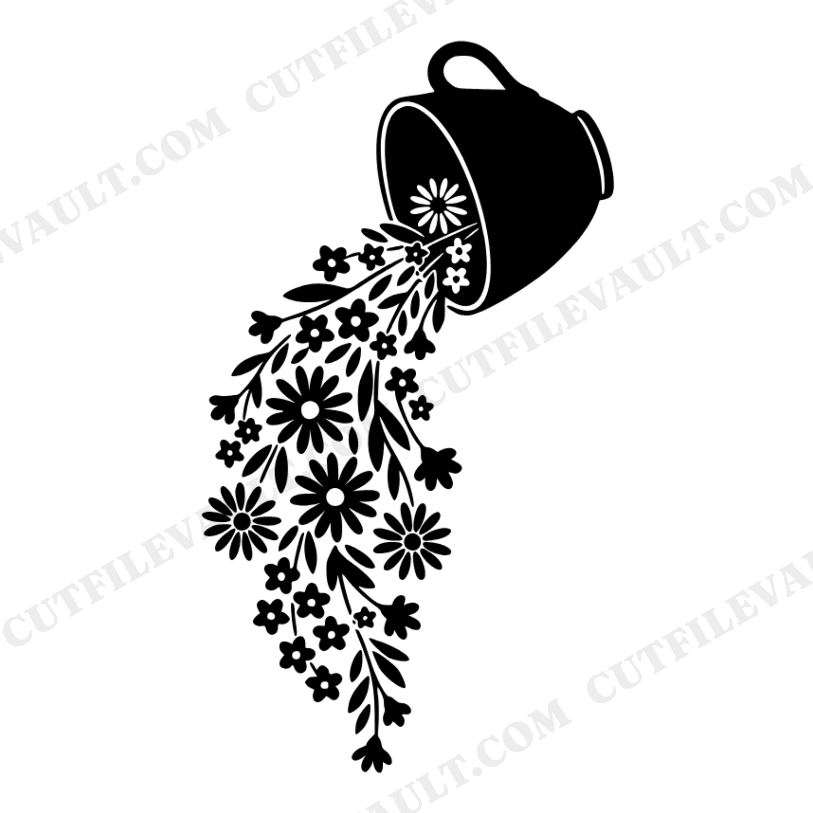Vintage Teacup Wildflower Cascade SVG PNG, Mothers Day Cottagecore Floral Cut File Mid Century, view 1
