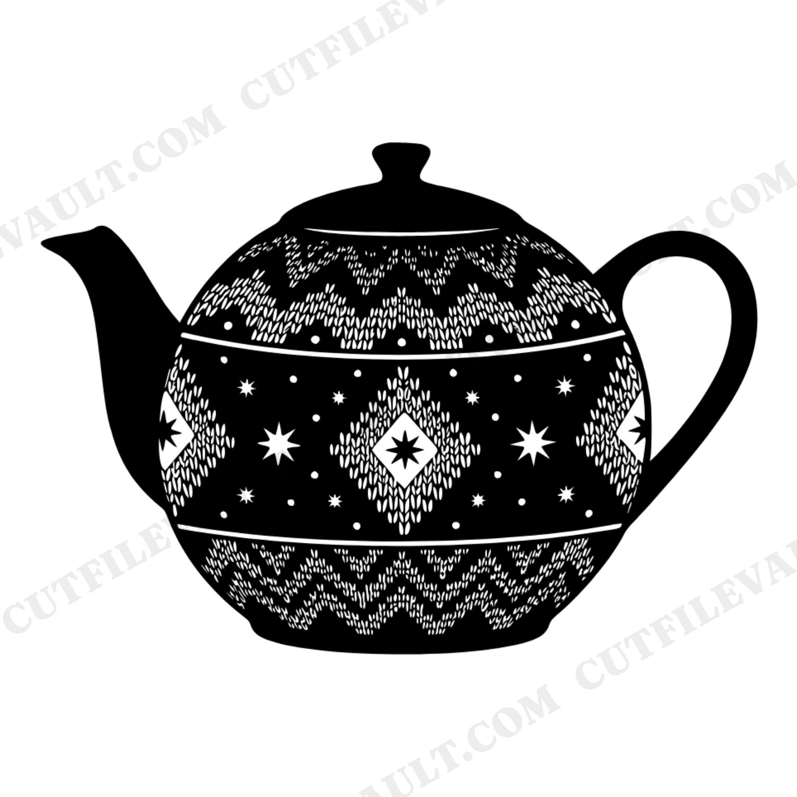 Vintage Teapot with Knitted Cozy SVG PNG, Celestial Mystical Silhouette, Grandparents Day Cut File, view 1