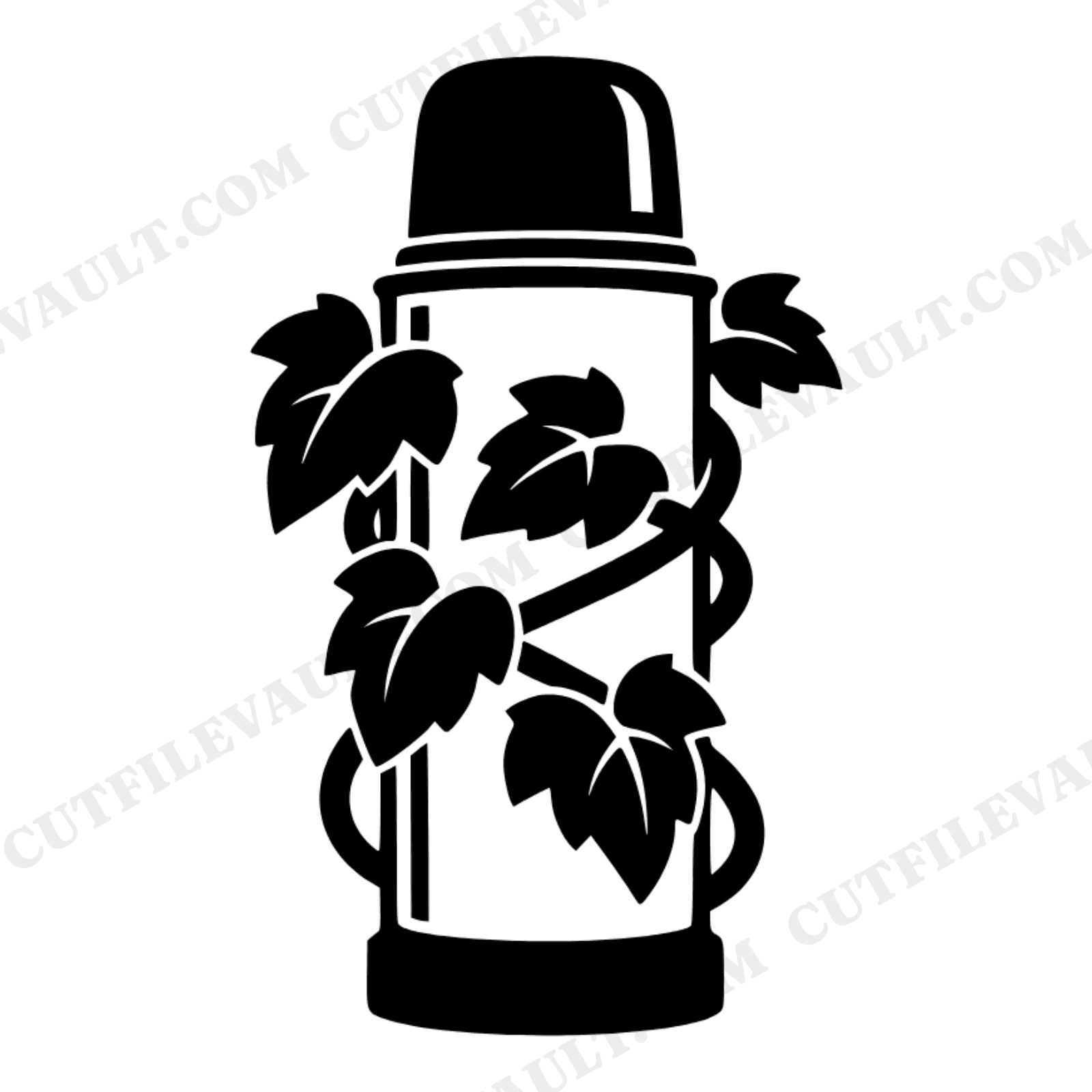 Vintage Thermos with Climbing Ivy SVG PNG, Retro Lunch Thermos Silhouette, Back to School Cut File, view 1