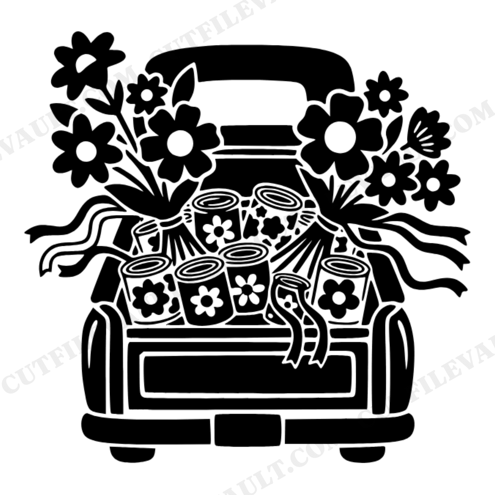 Vintage Truck Bed Just Married SVG PNG Aerial View Retro Wedding Cut File Rustic Country Design, view 1