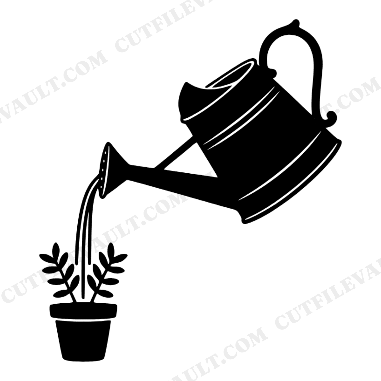 Vintage Watering Can Herb Garden SVG PNG, Botanical Silhouette Cut File, Spring Gardening Design, view 1
