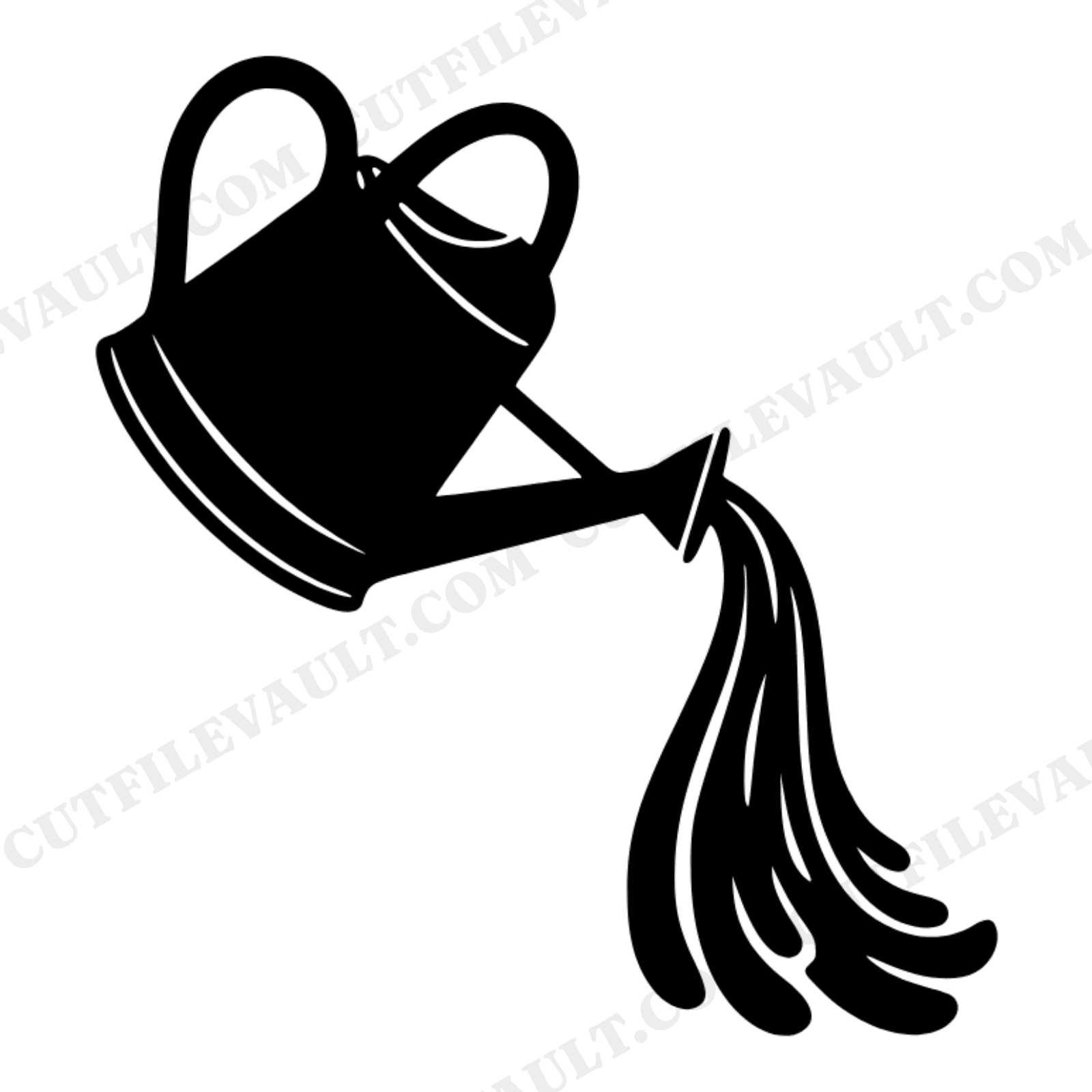 Vintage Watering Can SVG PNG, Art Nouveau Water Ribbons, Retro 70s Botanical Mother's Day Cut File, view 1